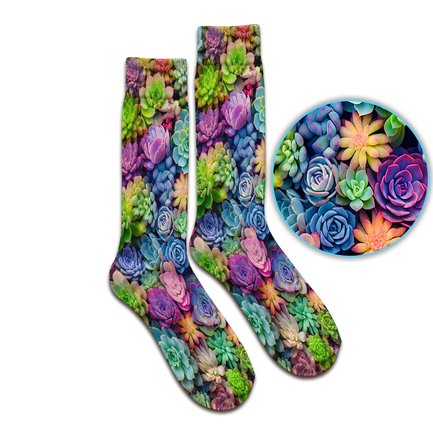 Cute Nurse Scrub Top Boho Succulent Flower Pattern Socks, Adult Socks for Men and Women
