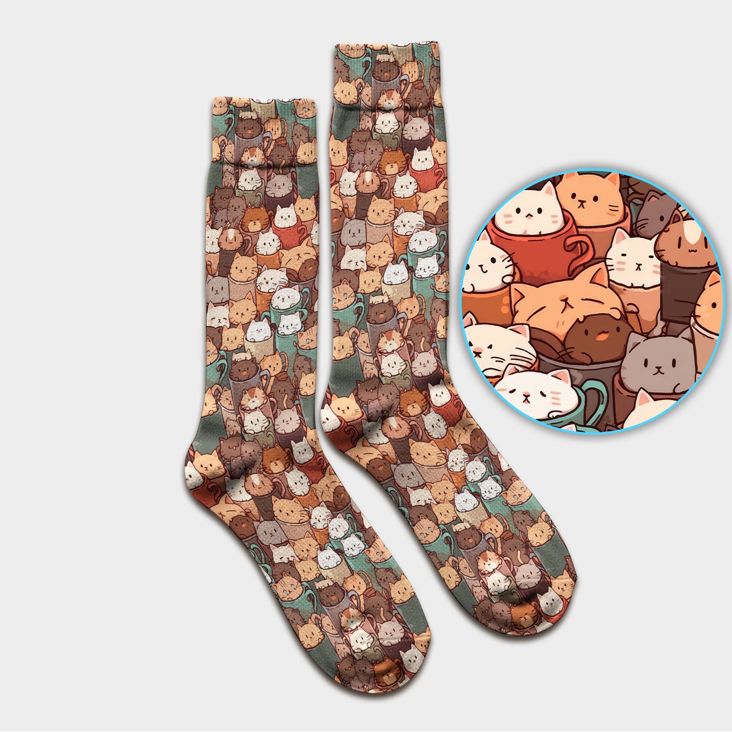 Cute Coffee Cat Scrub Socks, Cozy Kittens in Mug Pattern Nurse Sock, Breathable Fabrics Nursing Uniform