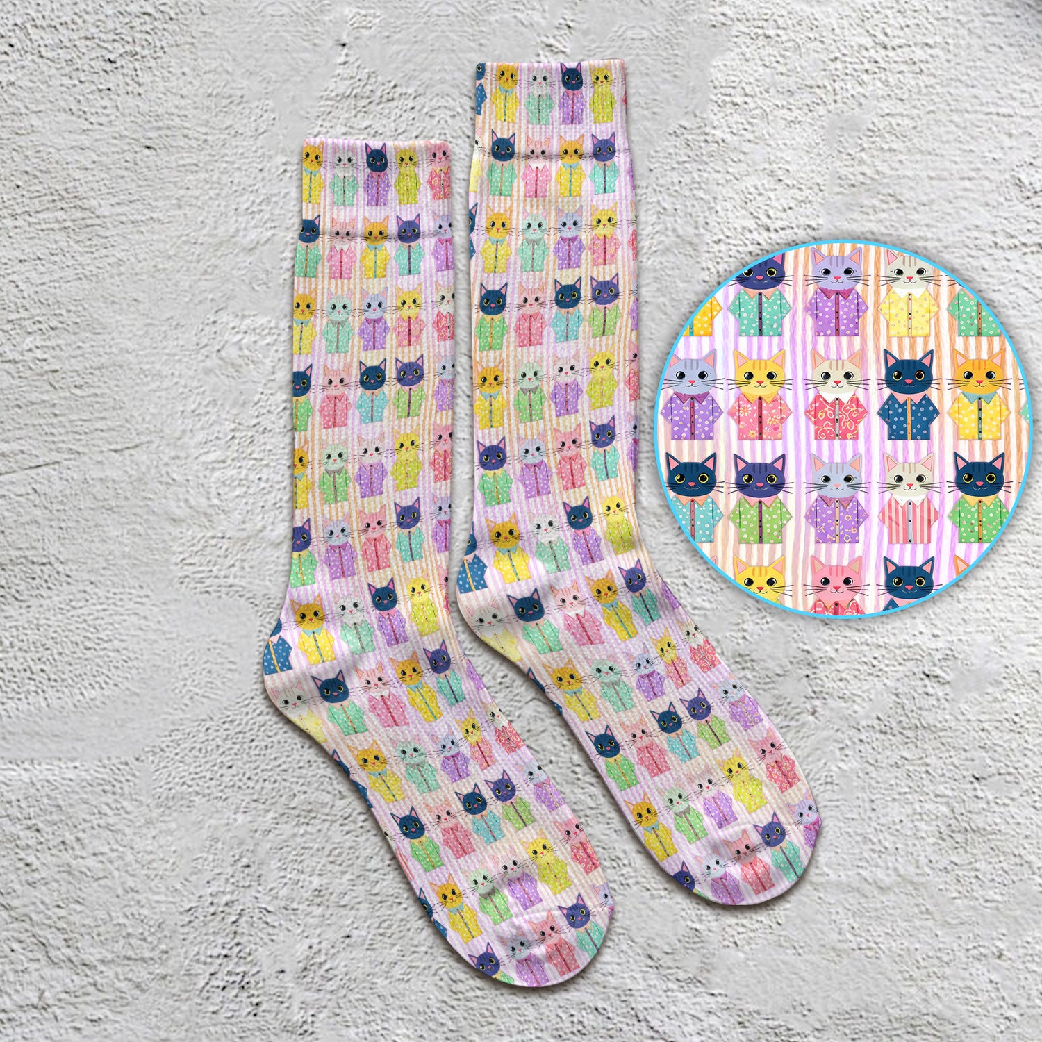 Cute Cat Pajama Pattern Socks, Funny Medical Staff Socks