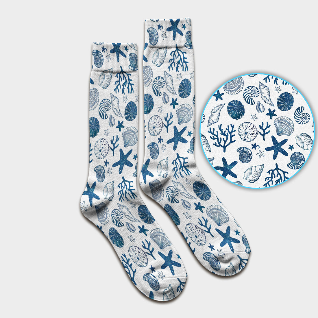 Cute Ocean Shell Starfish Pattern Socks, Adult Socks for Men and Women