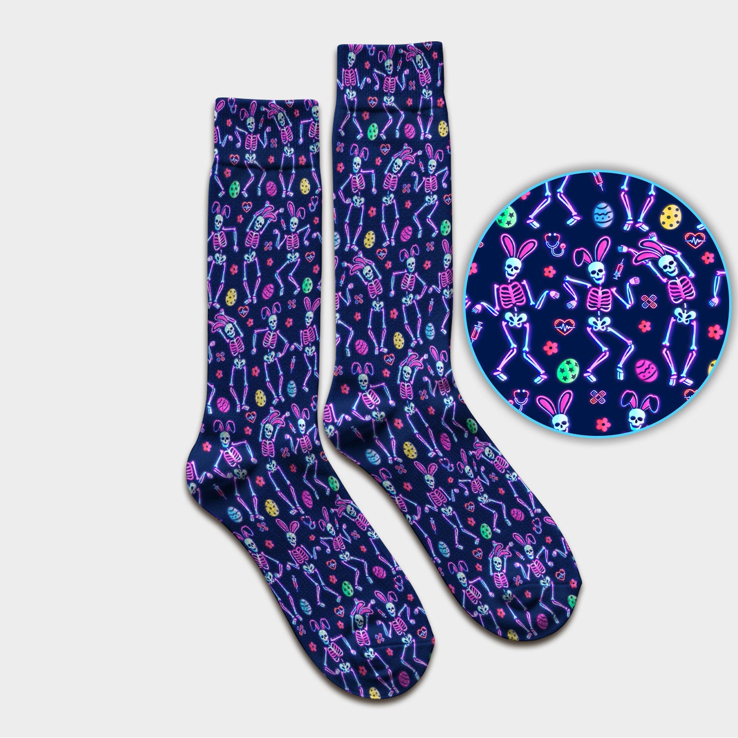 Neon Easter Skeleton Pattern Socks, Adult Socks for Men and Women