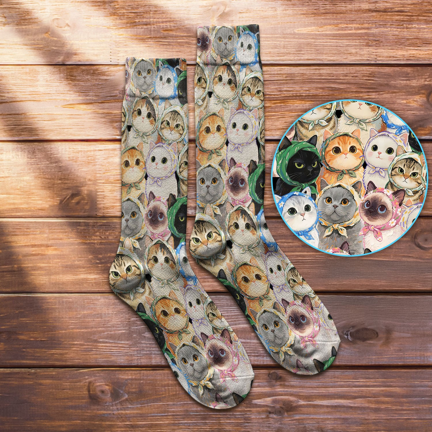 Adorable Multi Cat Portrait Pattern Socks, Adult Socks for Men and Women