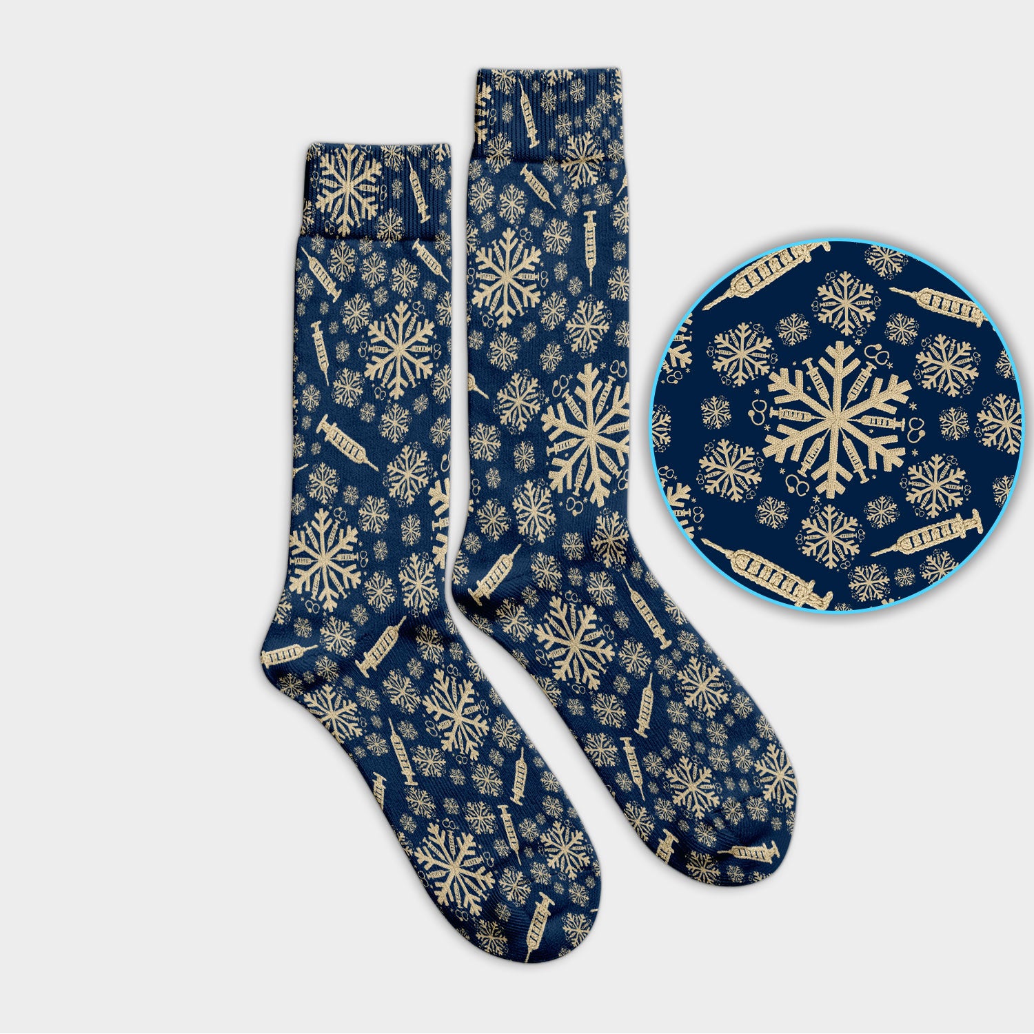 Snowflake Syringe Socks for Nurse Doctor - Winter Snow Adult Socks for Men and Women - Breathable Fabrics Medical Uniform