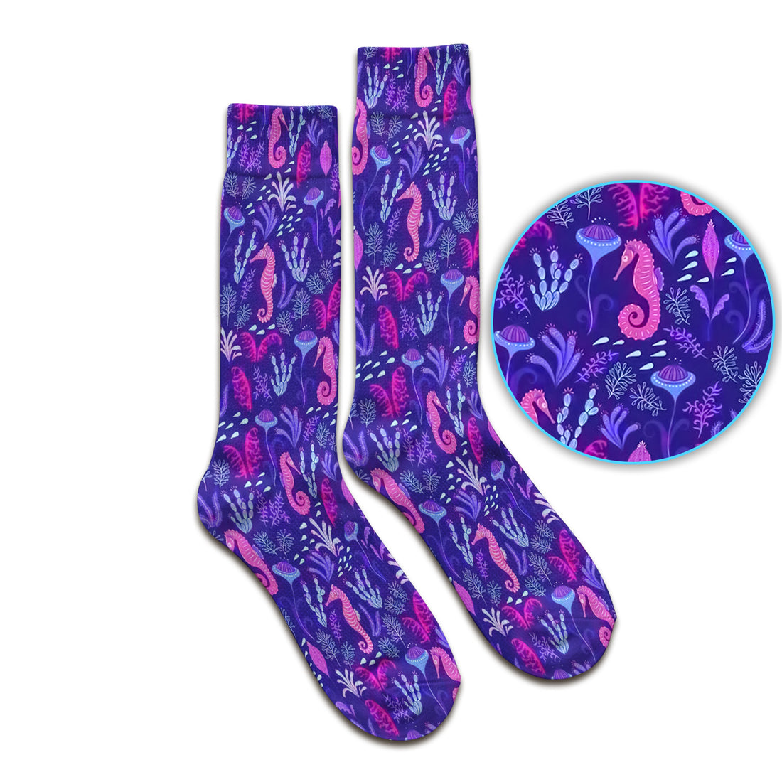 Purple Seahorse Ocean Pattern Socks, Adult Socks for Men and Women