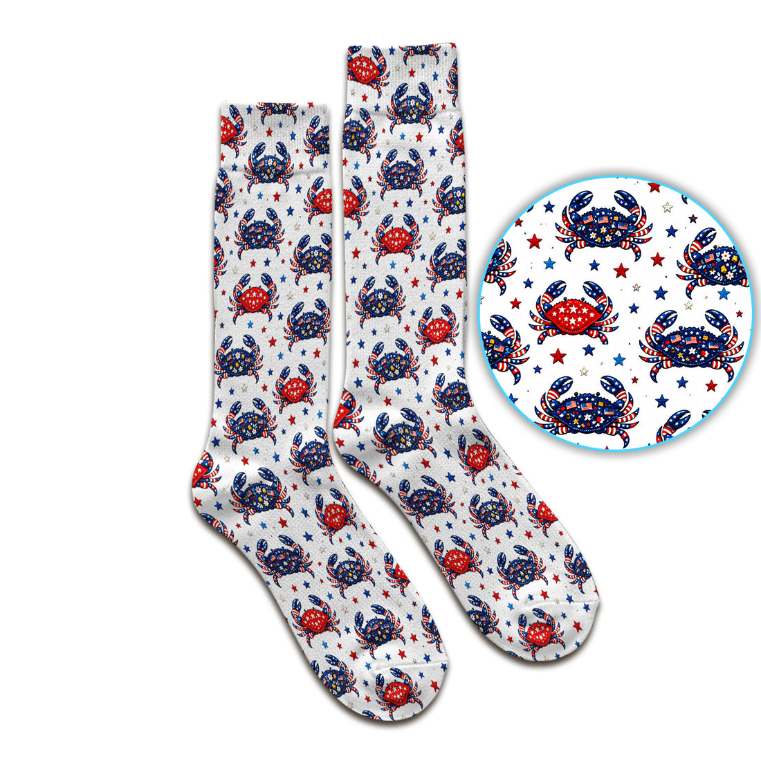 Patriotic Crab Stars Pattern Socks, Adult Socks for Men and Women