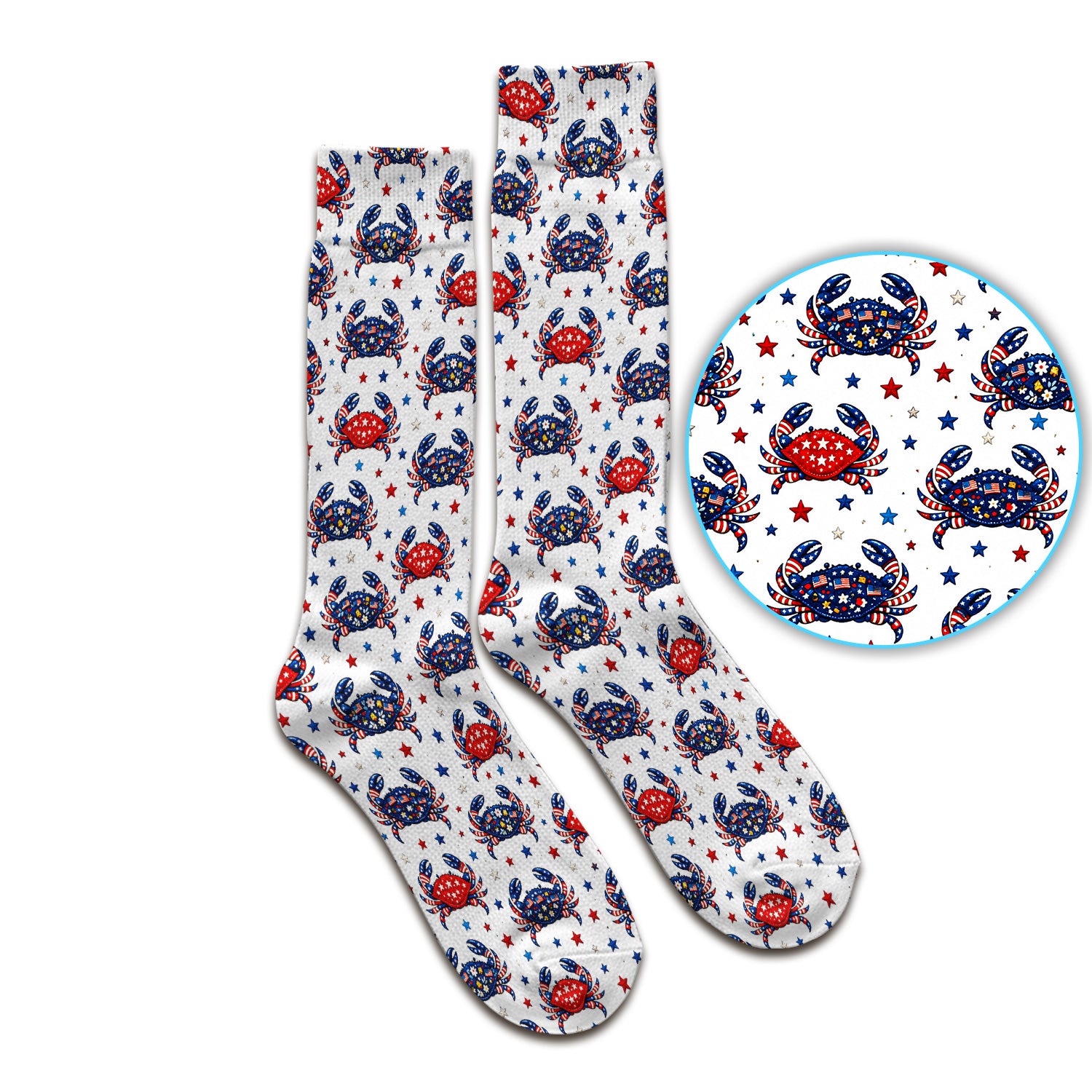 Patriotic Crab Stars Pattern Socks, Adult Socks for Men and Women