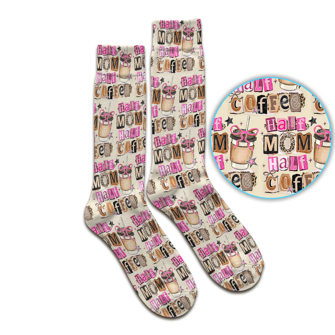 Half Mom Half Coffee Print Socks, Breathable Fabrics Medical Uniform