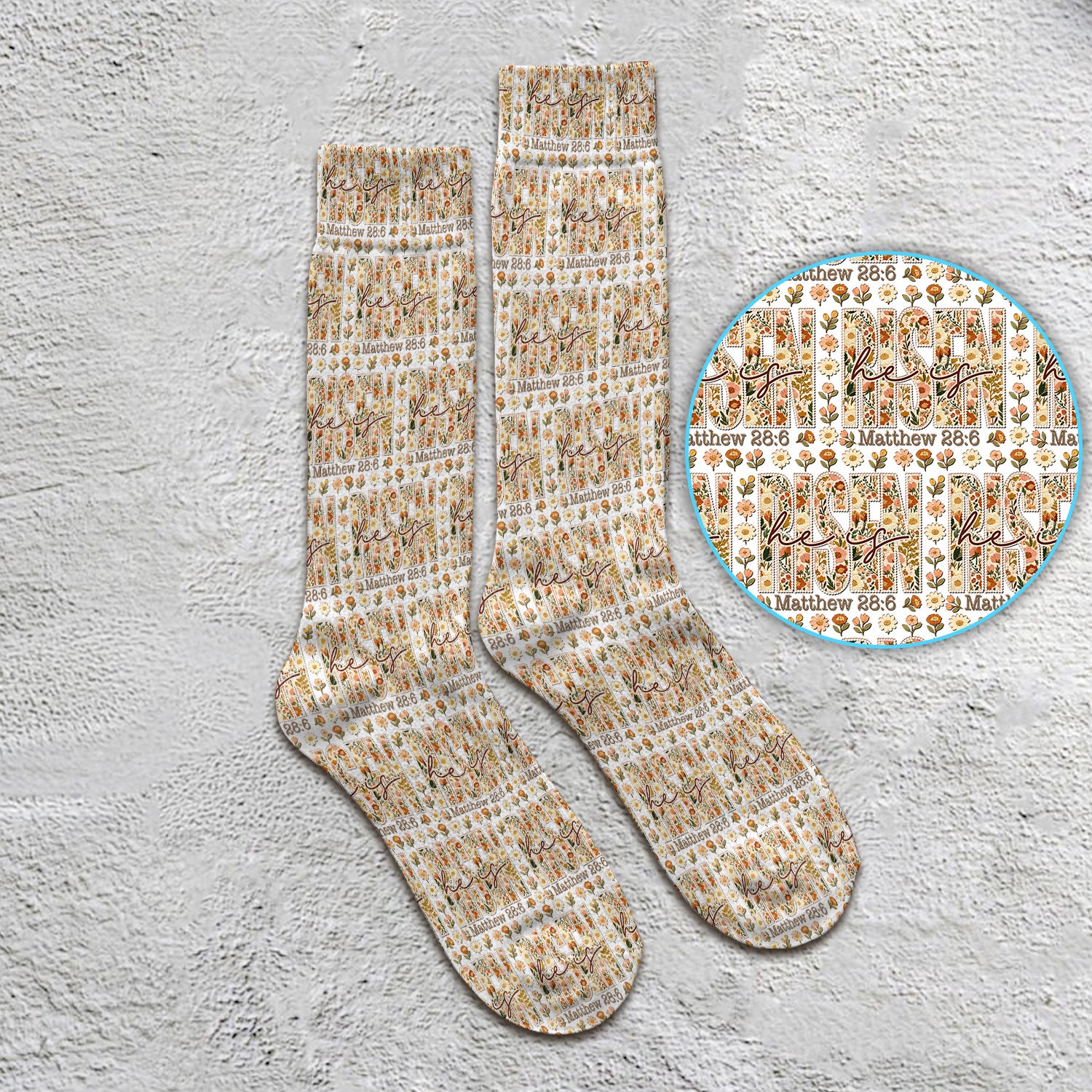 Christian Resurrection Floral Pattern Socks, Socks for Nurse Doctor