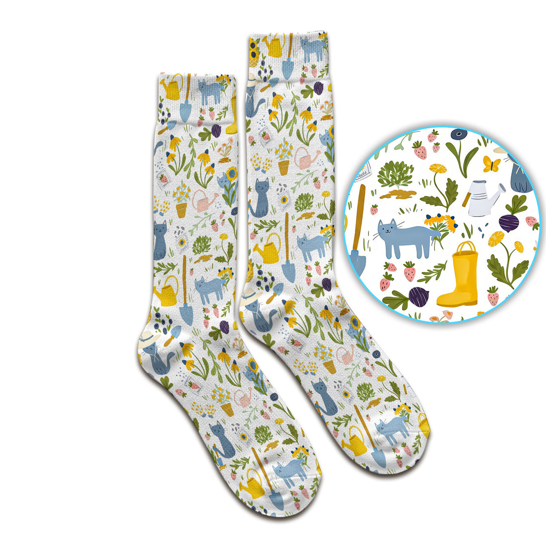 Cat Gardening Wildflower Tools Pattern Socks, Adult Socks for Men and Women