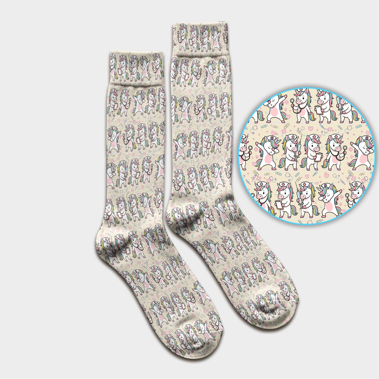 Cute Unicorn Nurse Scrub Socks, Playful Medical Cartoon Nursing Sock, Breathable Fabrics Nurse Uniform