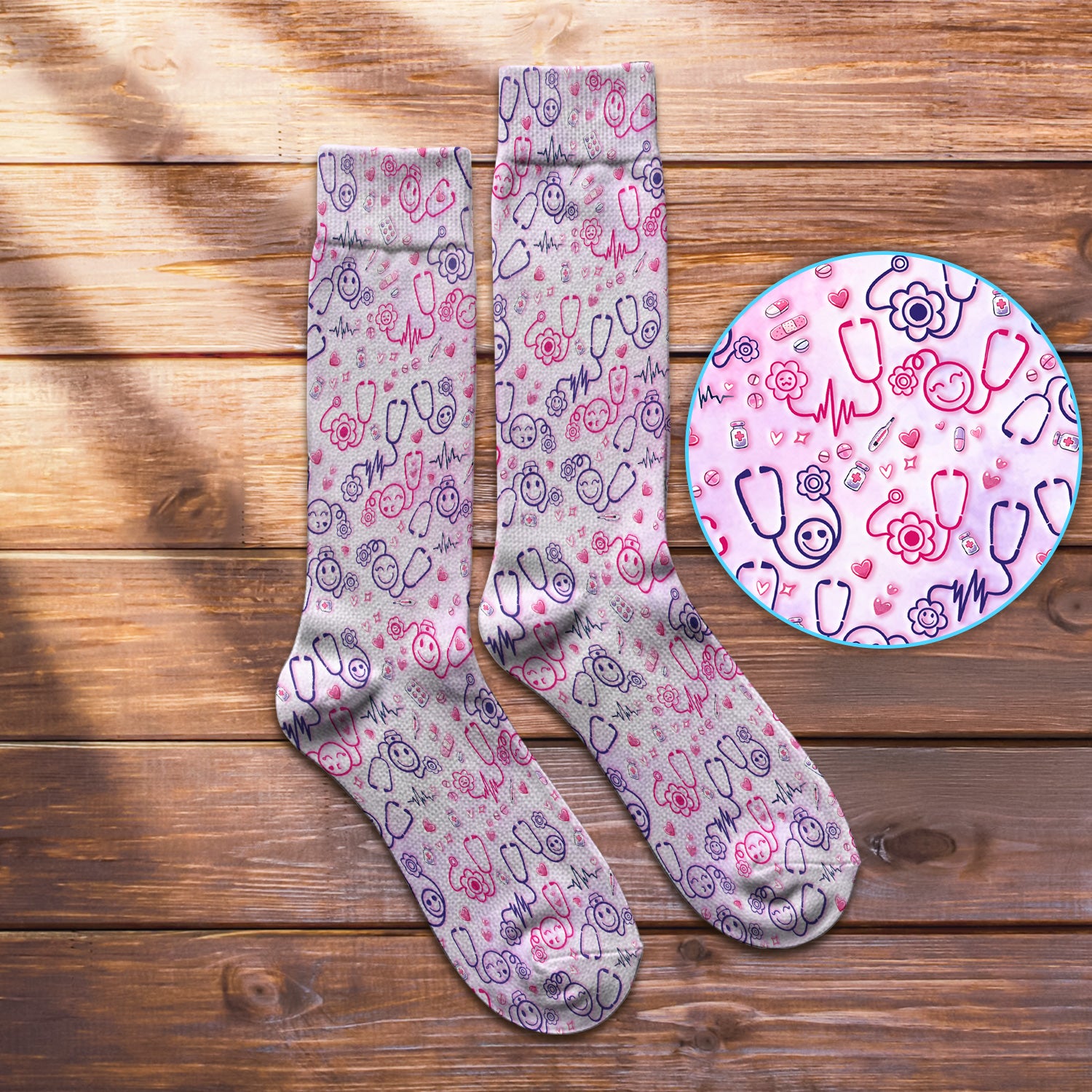 Stethoscope Heart Cute Icon Print Socks, Socks for Nurse Doctor