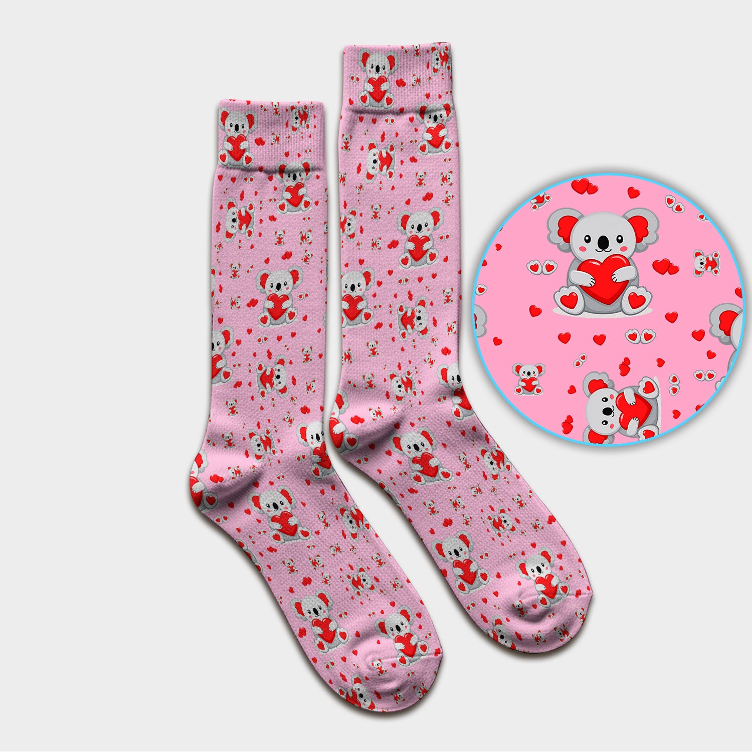 Valentine Cute Koala Heart Pattern Socks, Socks for Nurse Doctor