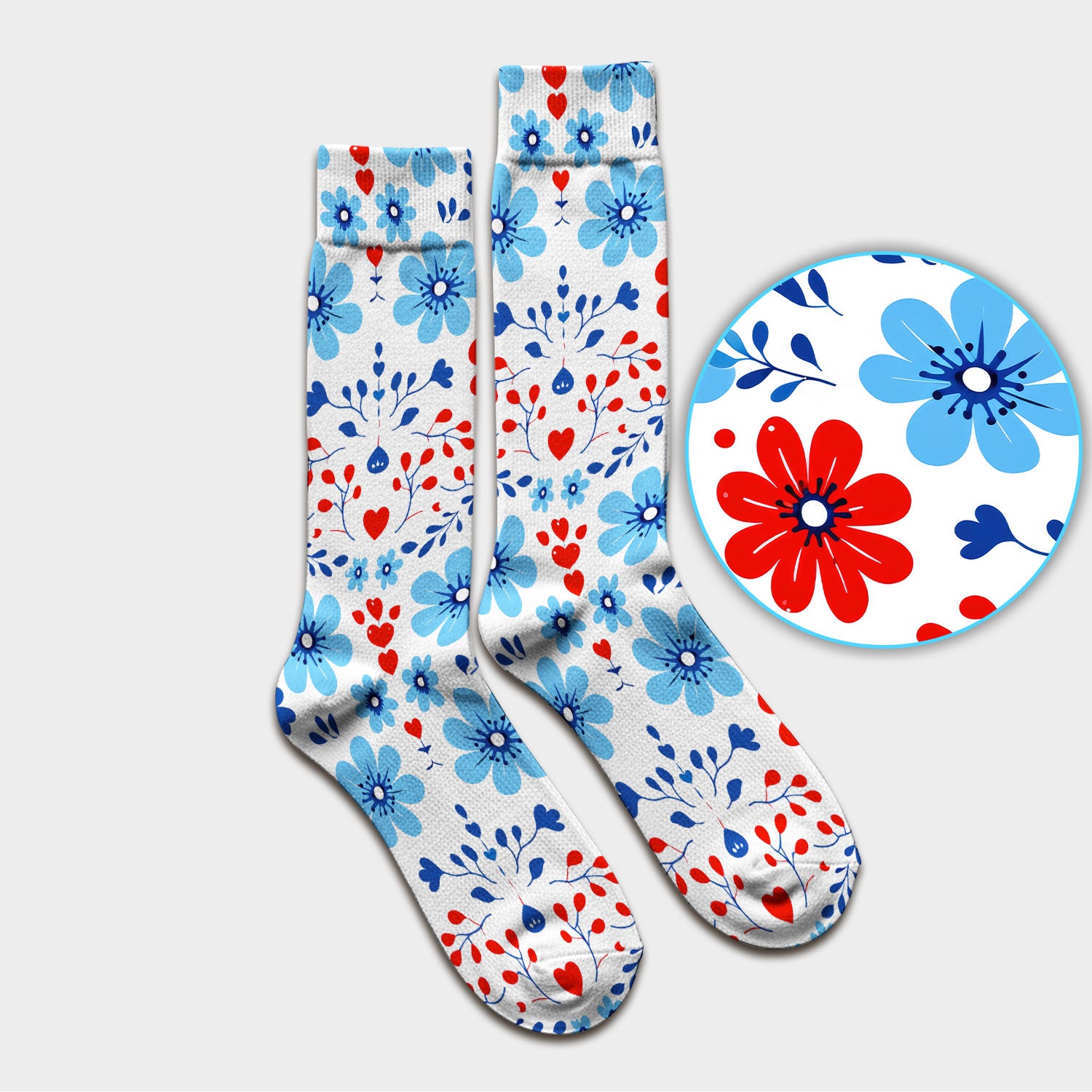 Symmetrical Folk Floral Heart Pattern Socks, Socks for Nurse Doctor
