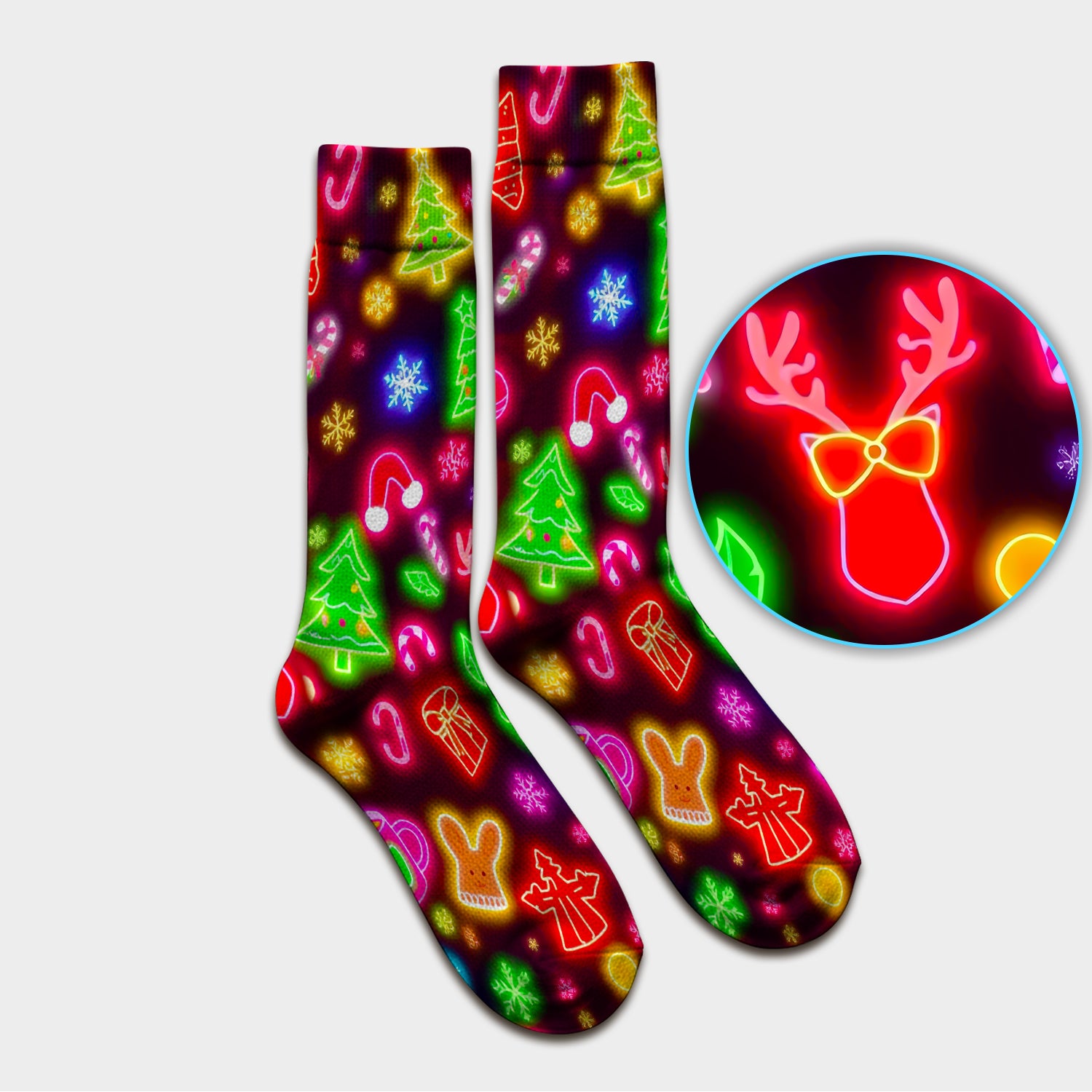 Reindeer Neon Xmas Scrub Socks, Christmas Pattern Scrub Sock,  Breathable Fabrics Nursing Uniform
