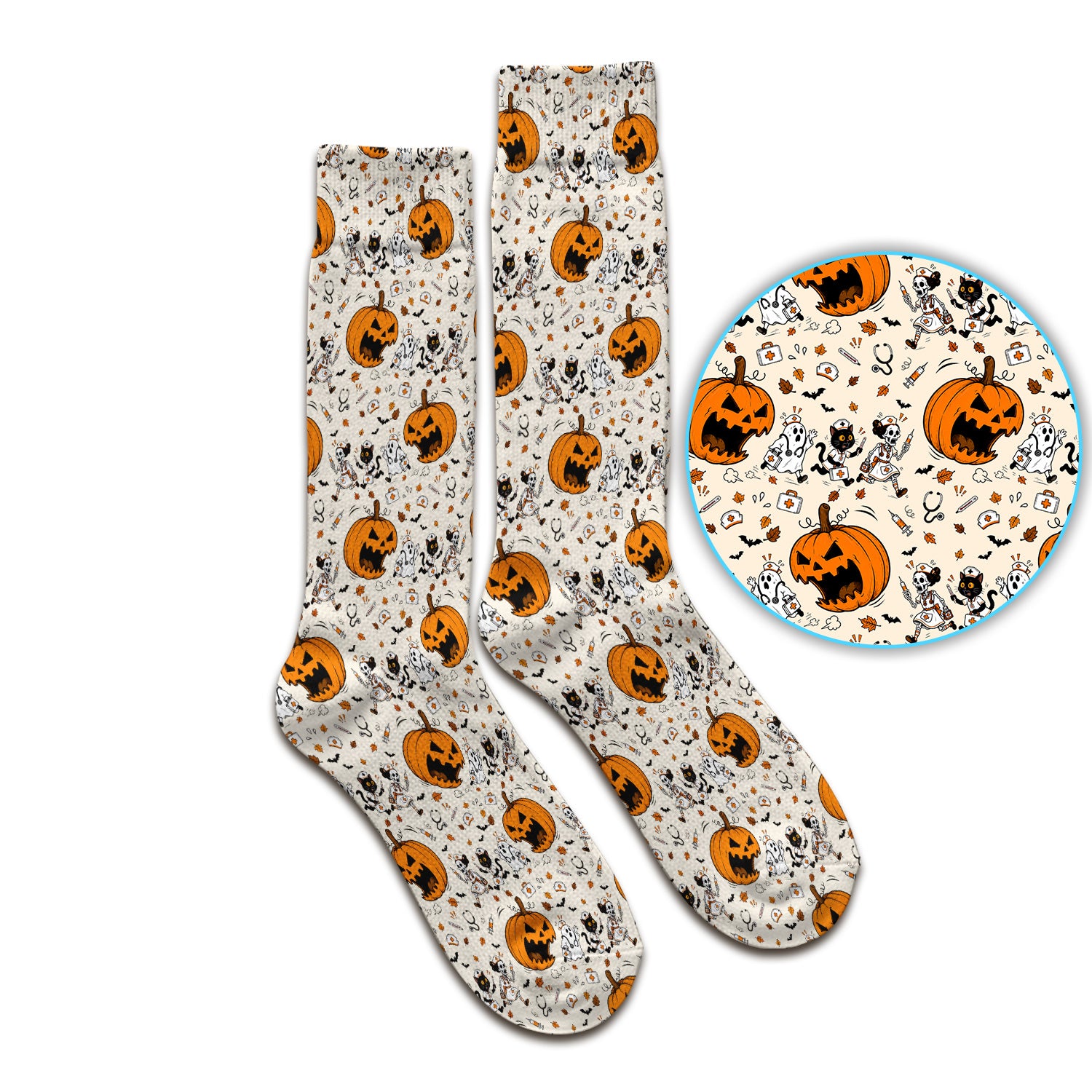 Funny Halloween Pumpkin Chasing Nurses Socks, Adult Socks for Men and Women