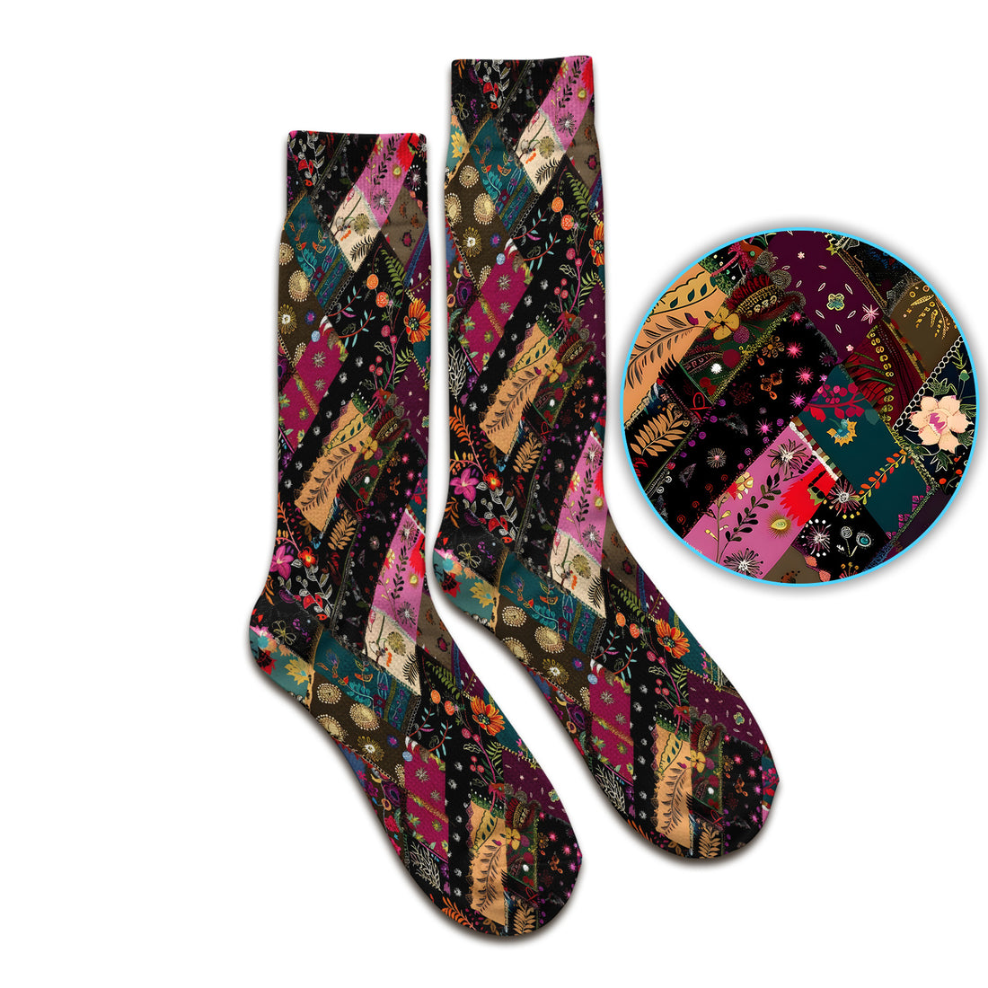 Colorful Bohemian Floral Patchwork Socks, Adult Socks for Men and Women