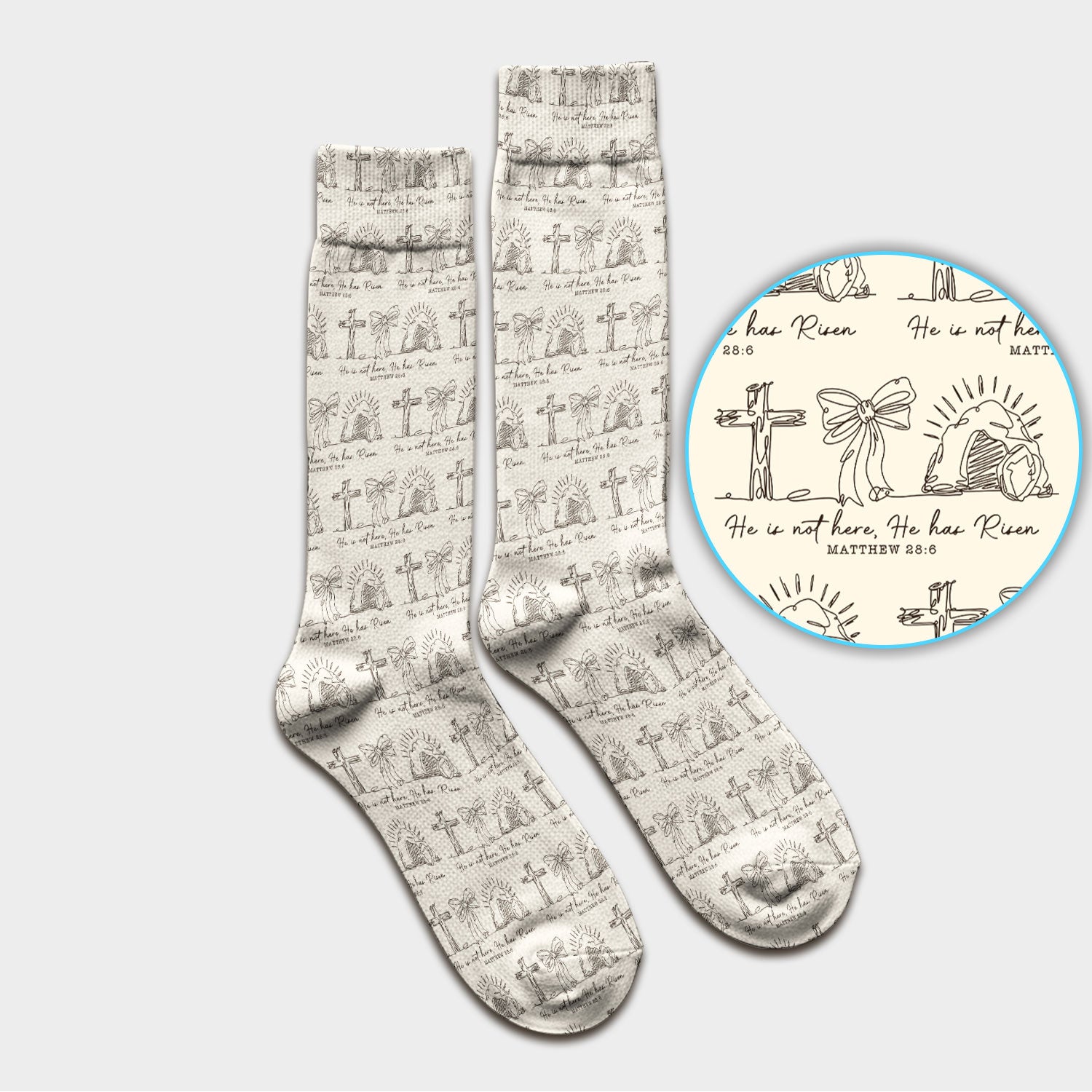 Christian Cross He Is Risen Pattern Socks, Adult Socks for Men and Women