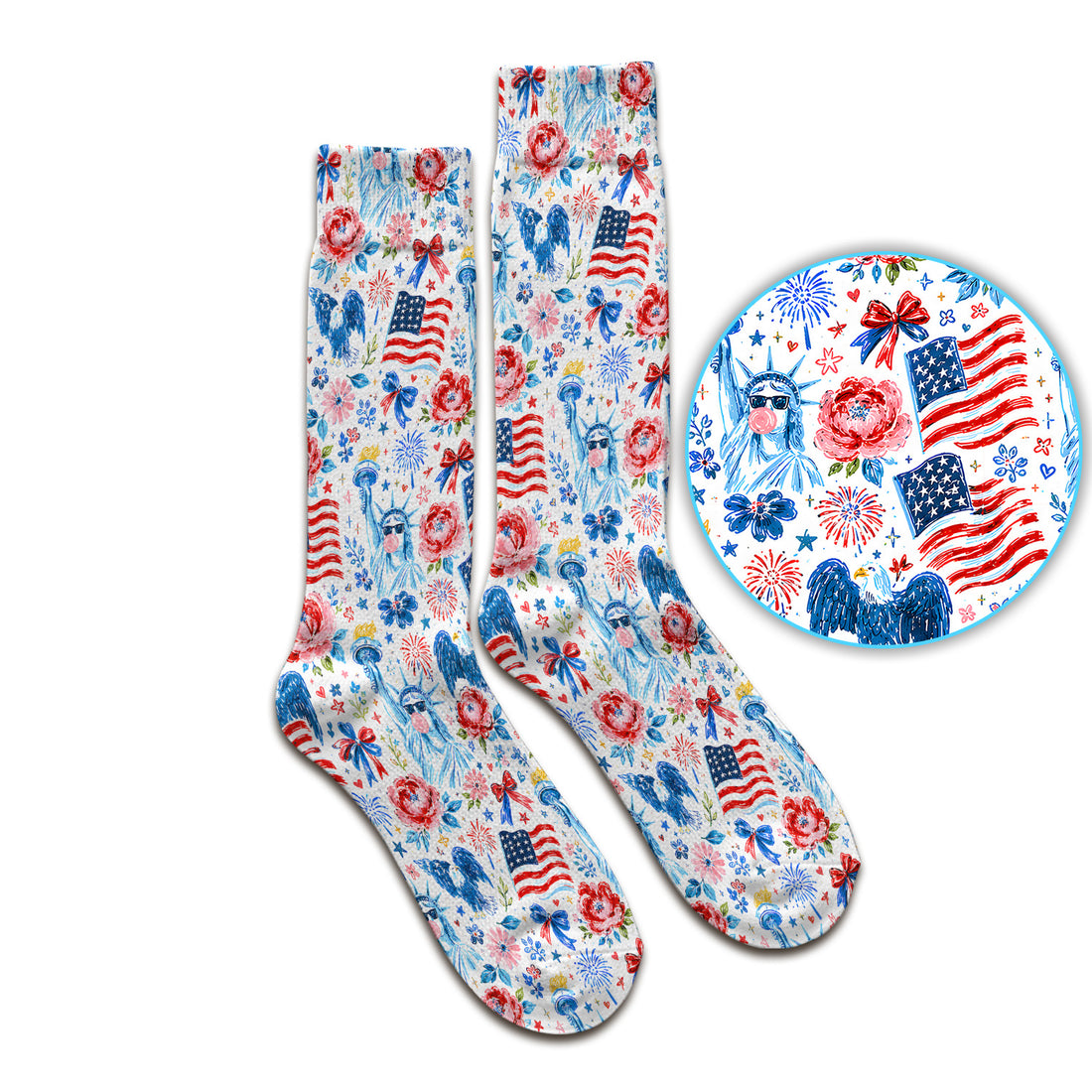 Patriotic Liberty Nurse Pattern Socks, Adult Socks for Men and Women