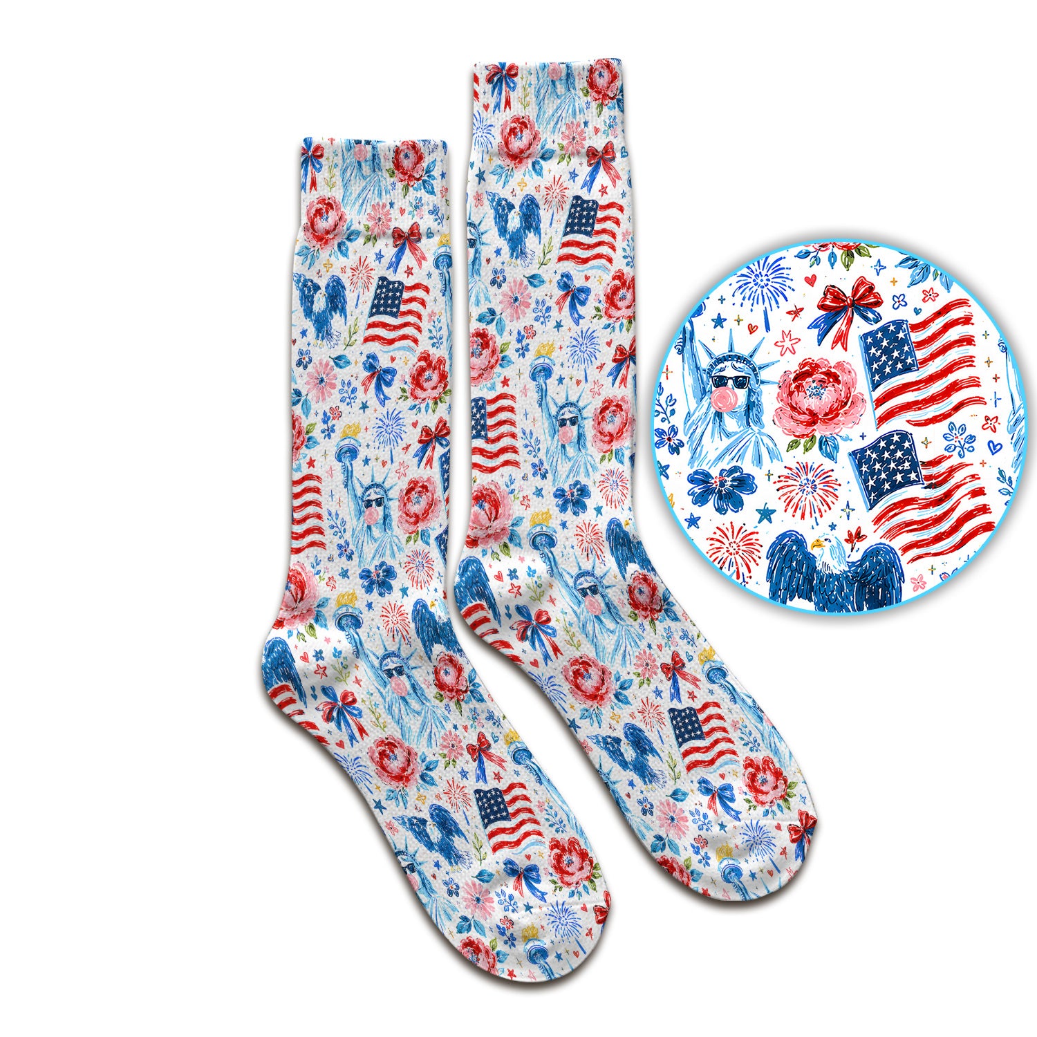 Patriotic Liberty Nurse Pattern Socks, Adult Socks for Men and Women
