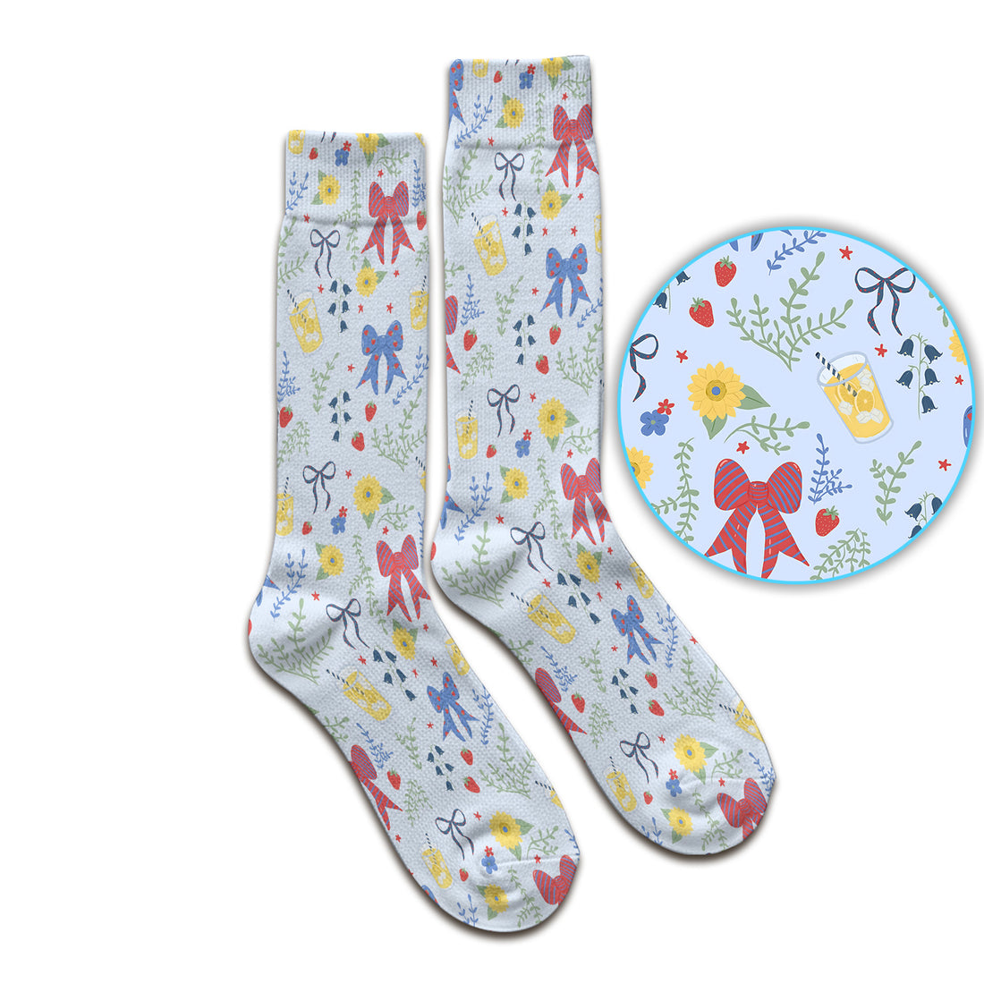 Sweet Summer Bow Nurse, Lemonade Floral Medical Socks, Adult Socks for Men and Women