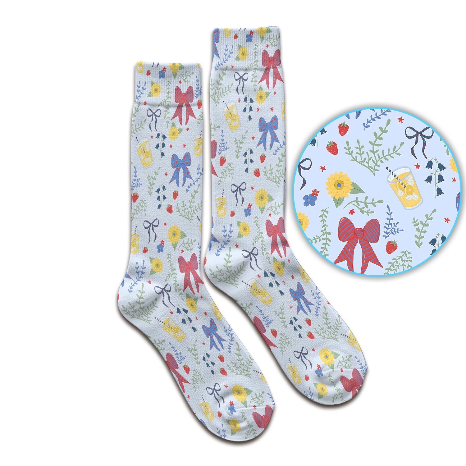 Sweet Summer Bow Nurse, Lemonade Floral Medical Socks, Adult Socks for Men and Women