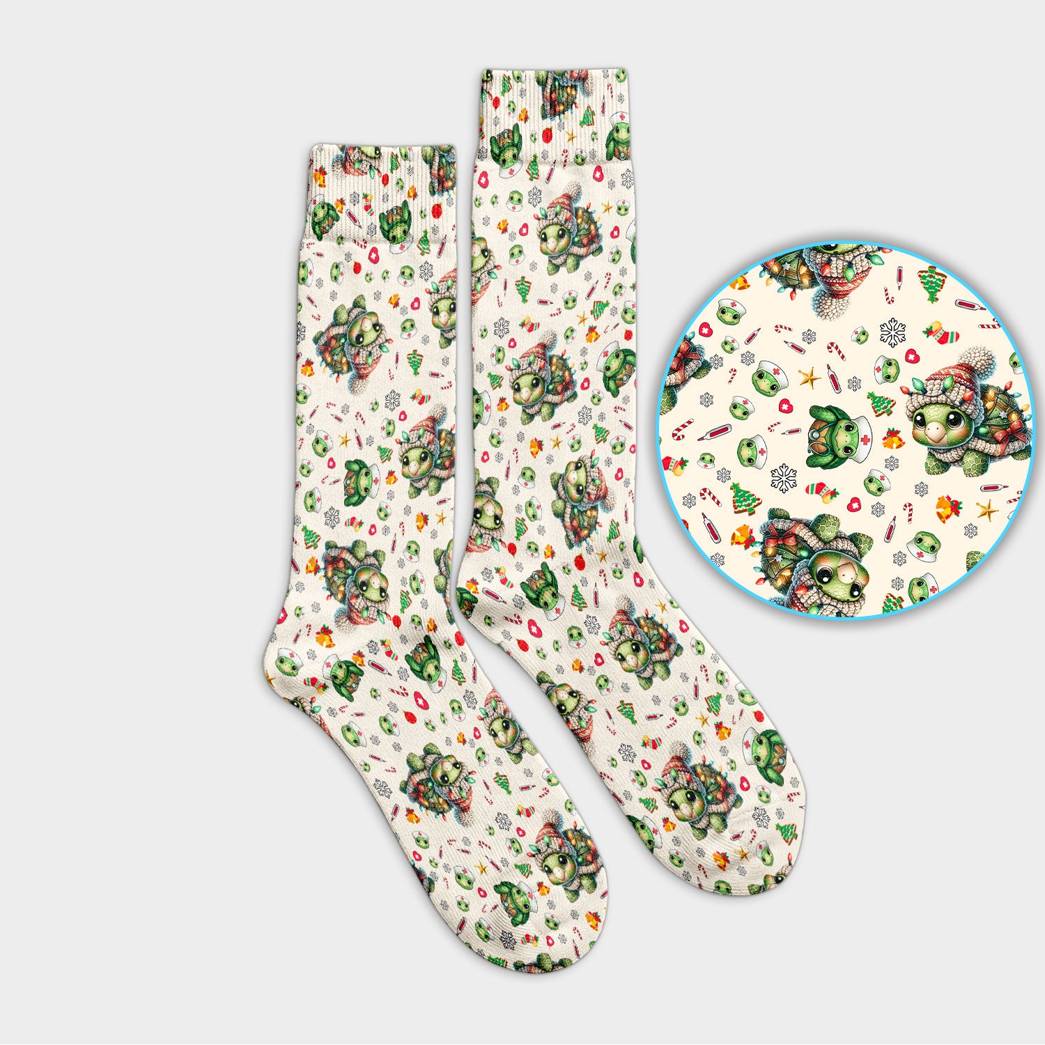 Christmas Turtle Socks for Nurse Doctor - Adult Socks for Men and Women - Breathable Fabrics Medical Uniform