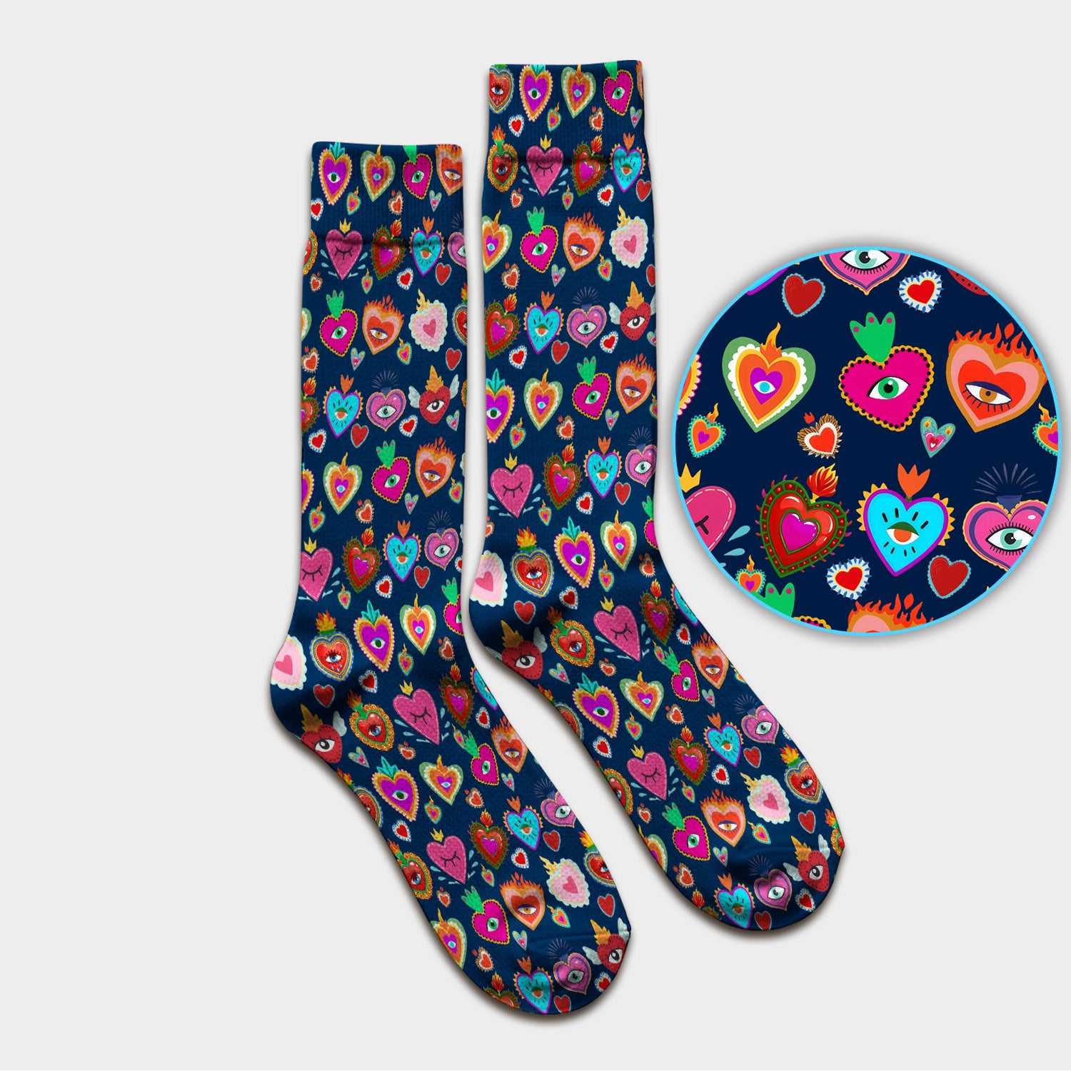Valentine Colorful Sacred Heart Print Medical Socks, Breathable Fabrics Medical Uniform