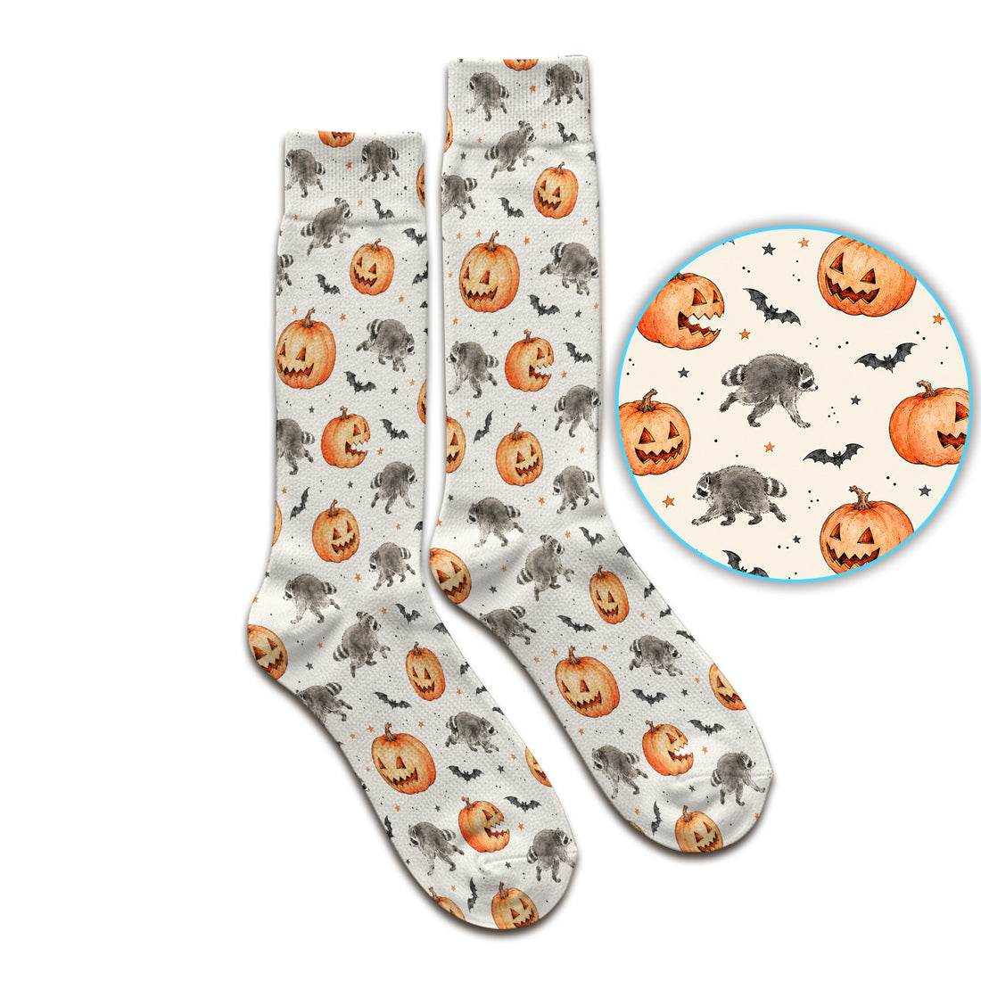 Spooky Halloween Raccoon And Pumpkin Socks, Adult Socks for Men and Women