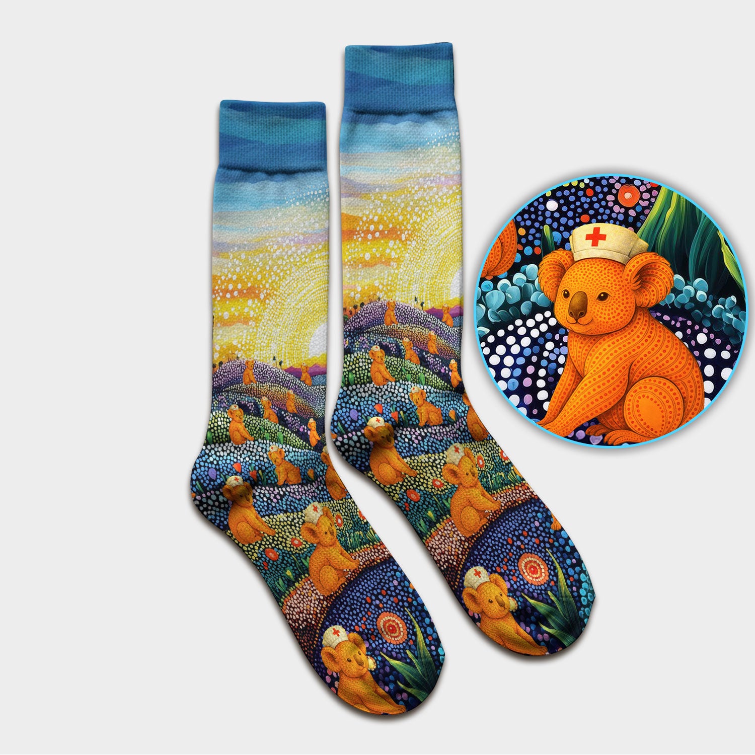 Australian Koala Dot Art Nurse Socks - Adult Socks for Men and Women