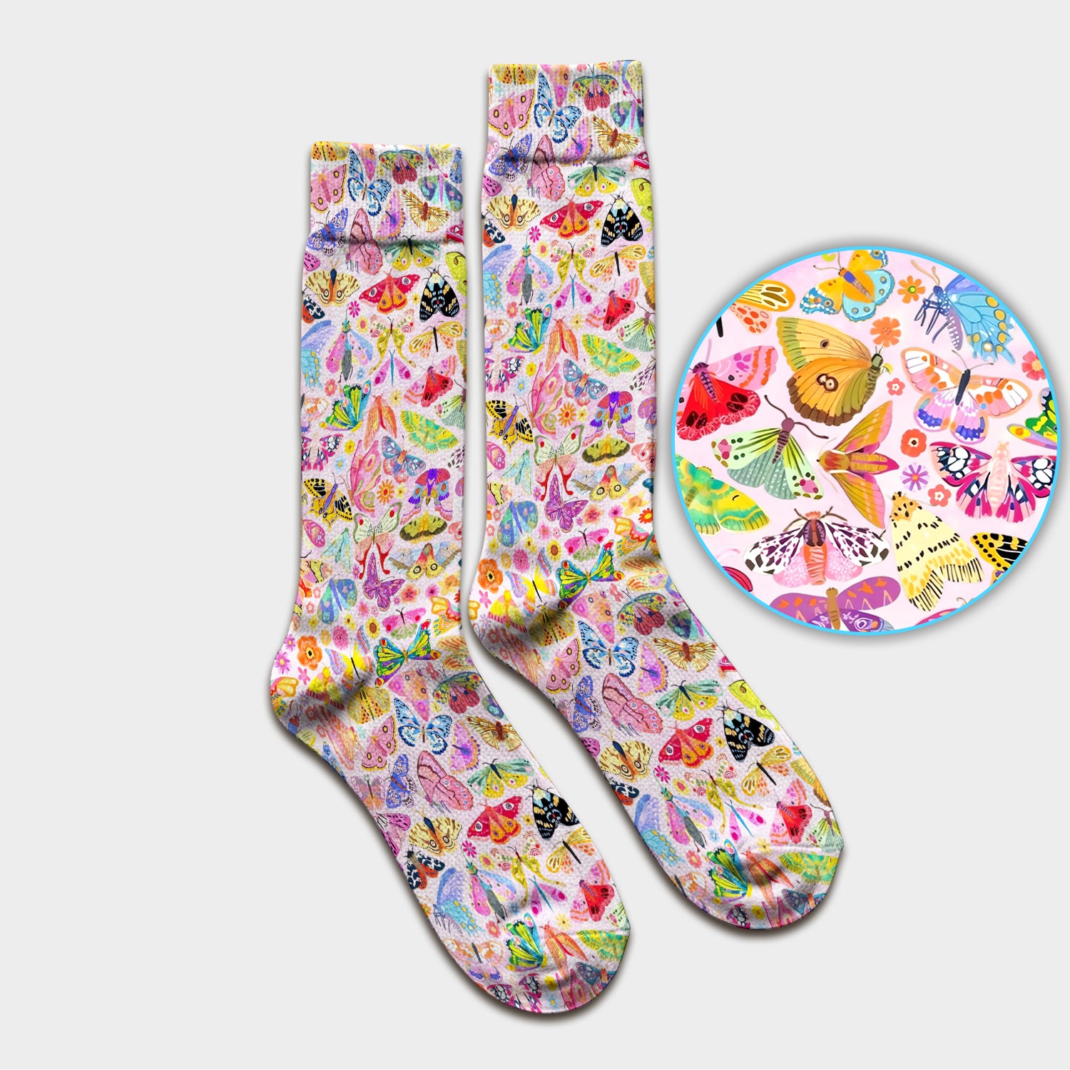 Cute Bright Butterfly Moth Floral Socks, Breathable Fabrics Medical Uniform