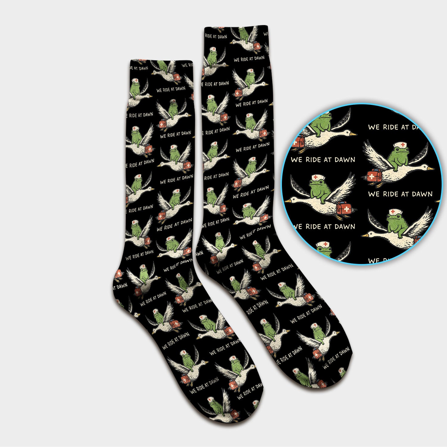 Funny Frog Riding Goose Nurse Pattern Socks, Breathable Fabrics Medical Uniform