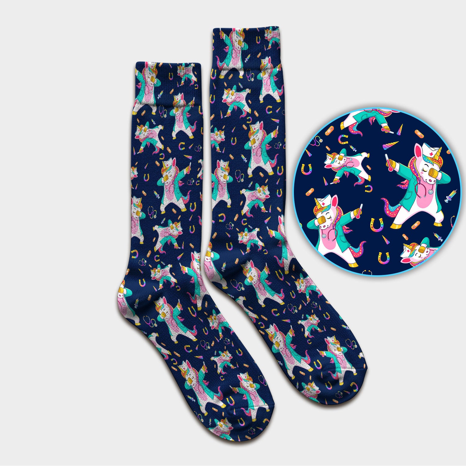 Cute Unicorn Nurse Dance Pattern Socks, Breathable Fabrics Medical Uniform