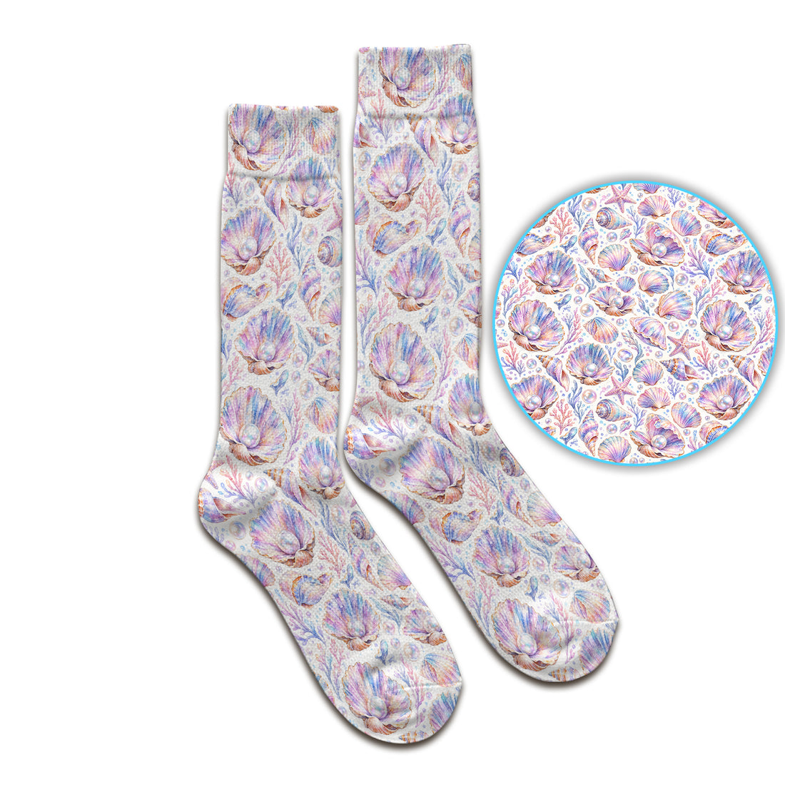 Pastel Seashell And Pearl Pattern Socks, Adult Socks for Men and Women