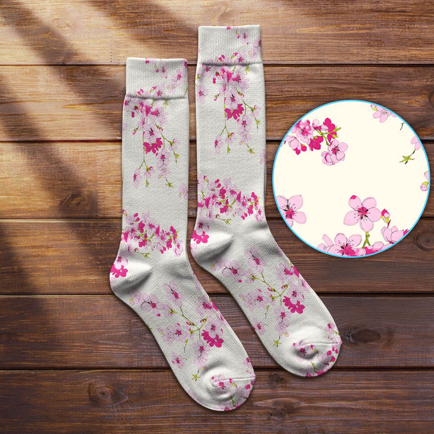 Elegant Cherry Blossom Floral Pattern Socks, Breathable Fabrics Medical Uniform