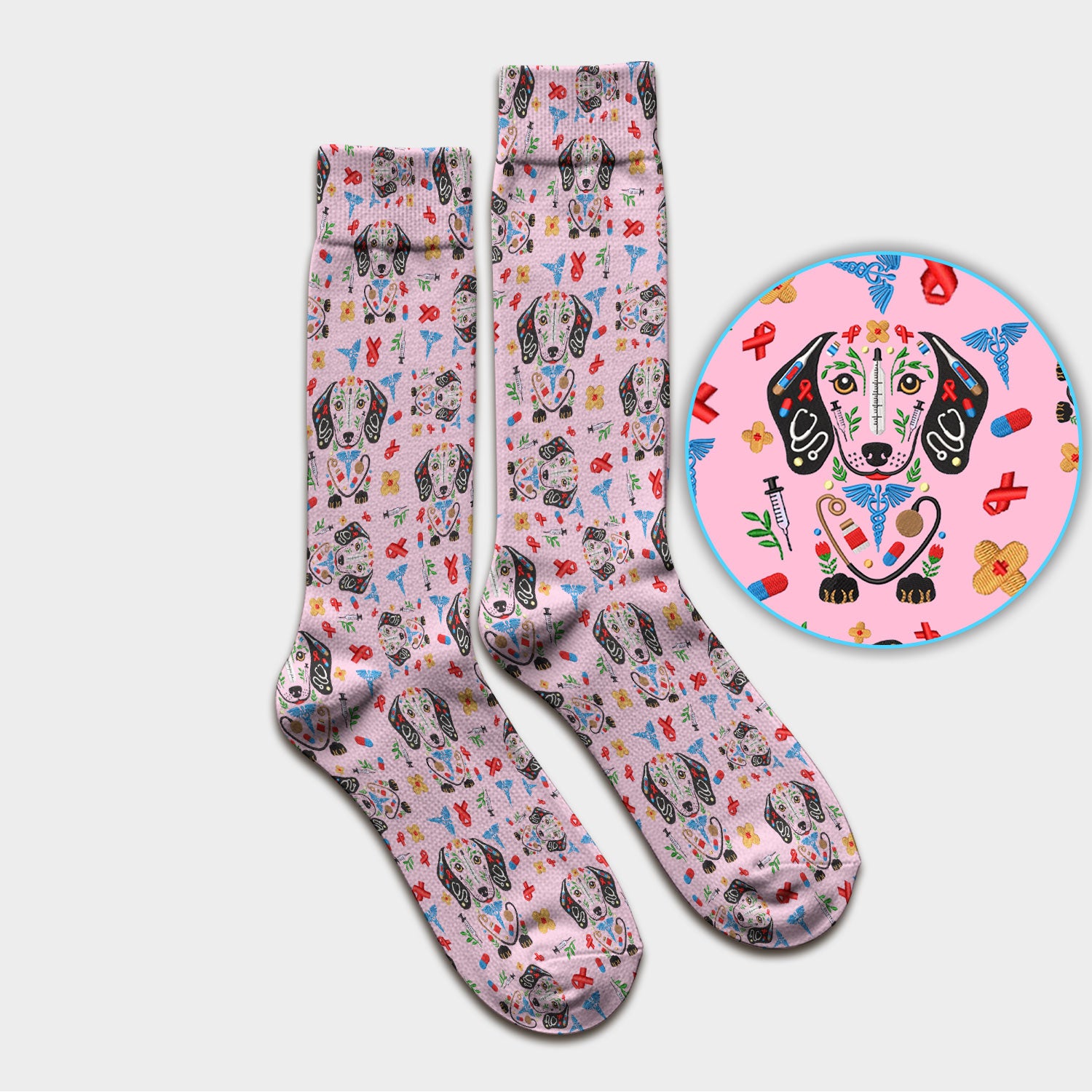 Dachshund Medical Icon Pattern Socks, Socks for Nurse Doctor