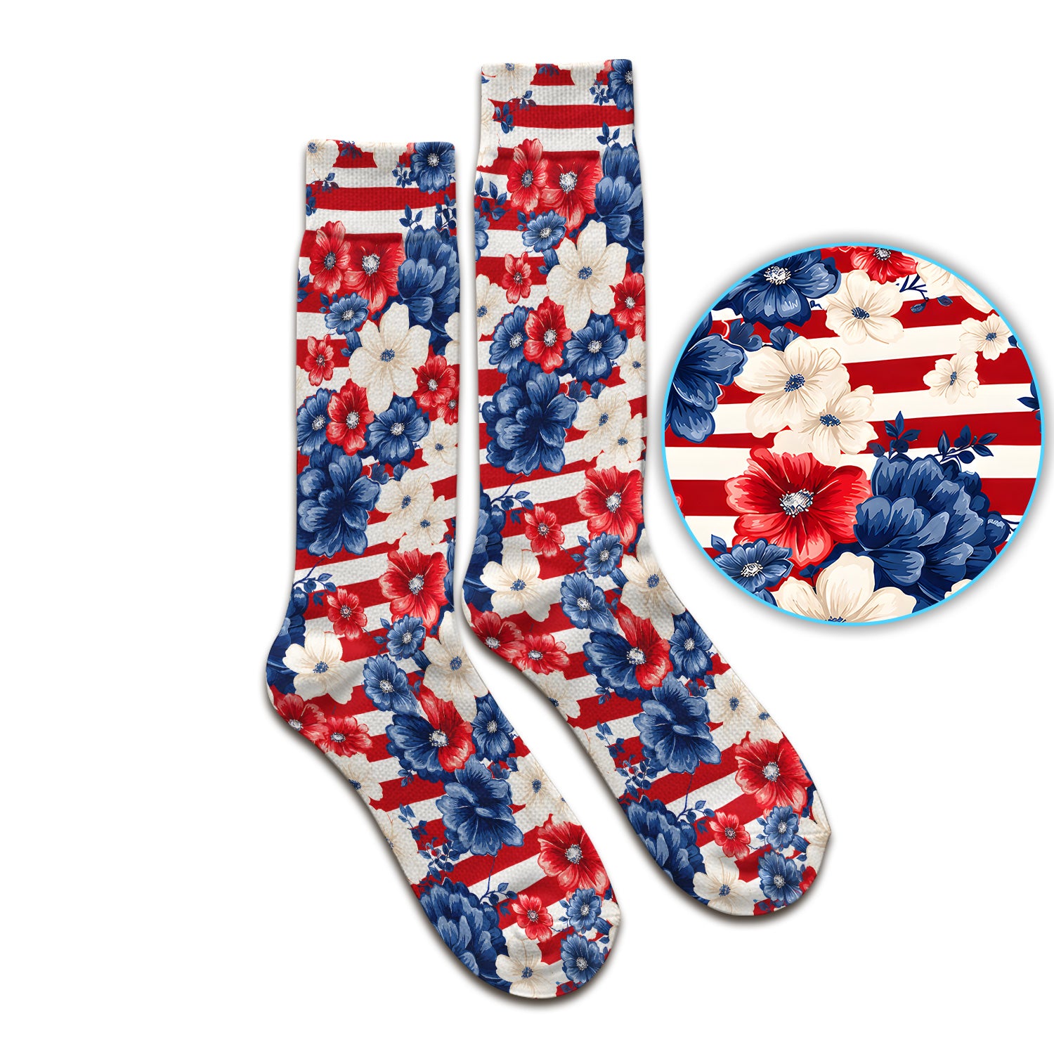 Patriotic Floral Nurse for RN & CNA, American Flag Healthcare Workers Medical Uniform Socks, Adult Socks for Men and Women