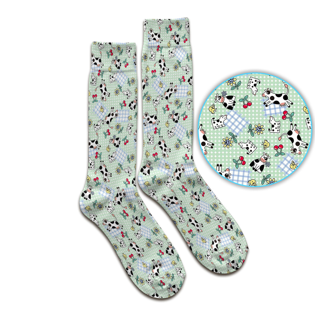 Cute Cow Cherry Farm Garden Pattern Nurse Socks, Adult Socks for Men and Women
