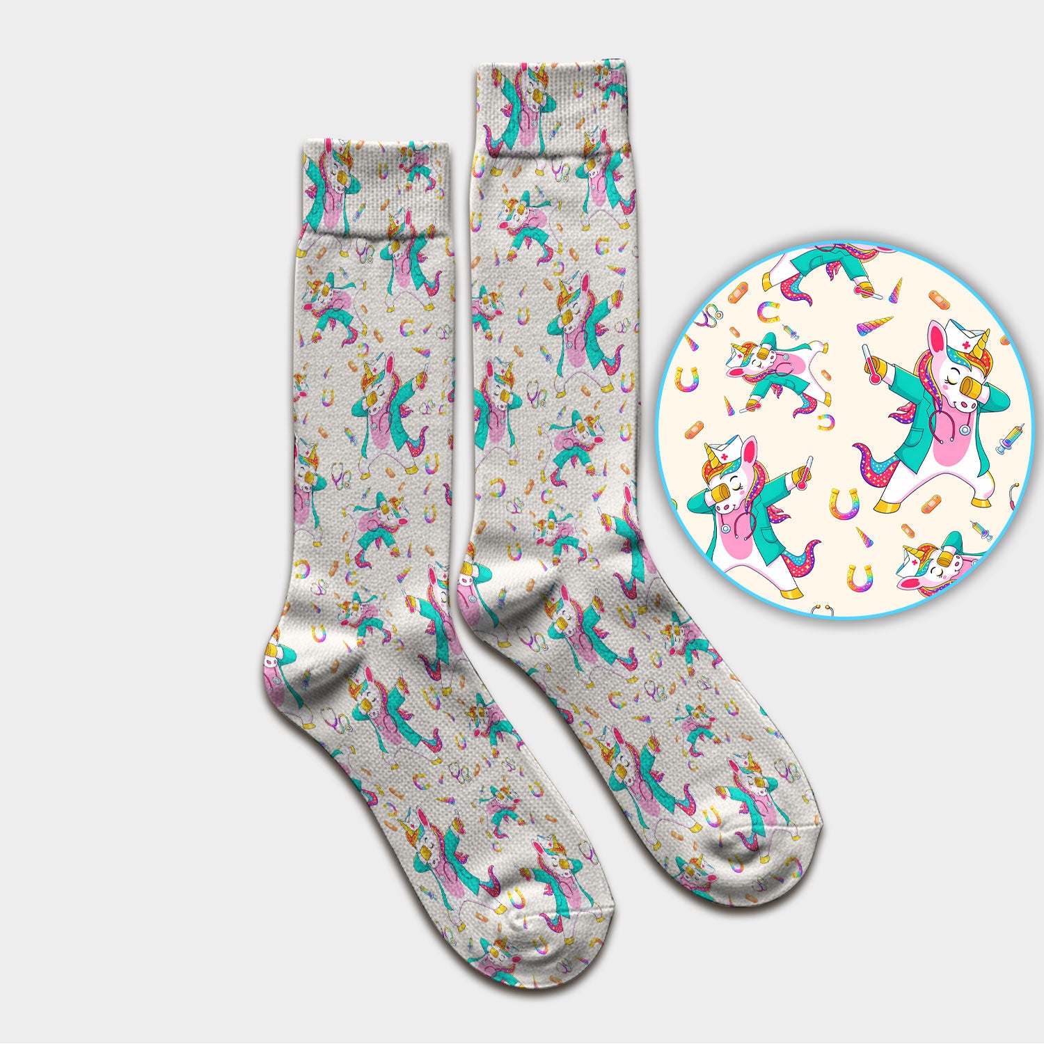 Cute Unicorn Nurse Dance Pattern Socks, Breathable Fabrics Medical Uniform