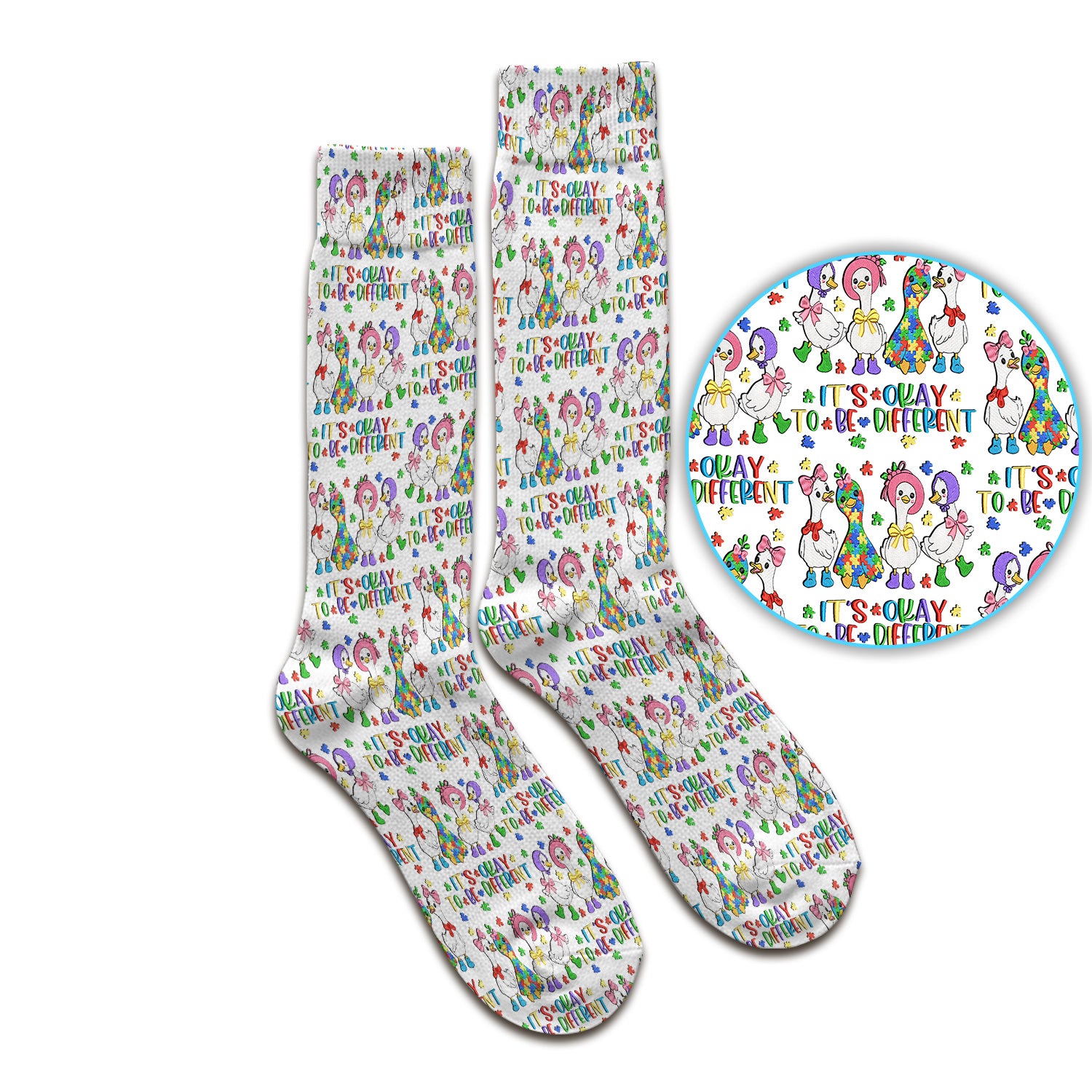 It’s Okay To Be Different Duck Pattern Socks, Adult Socks for Men and Women