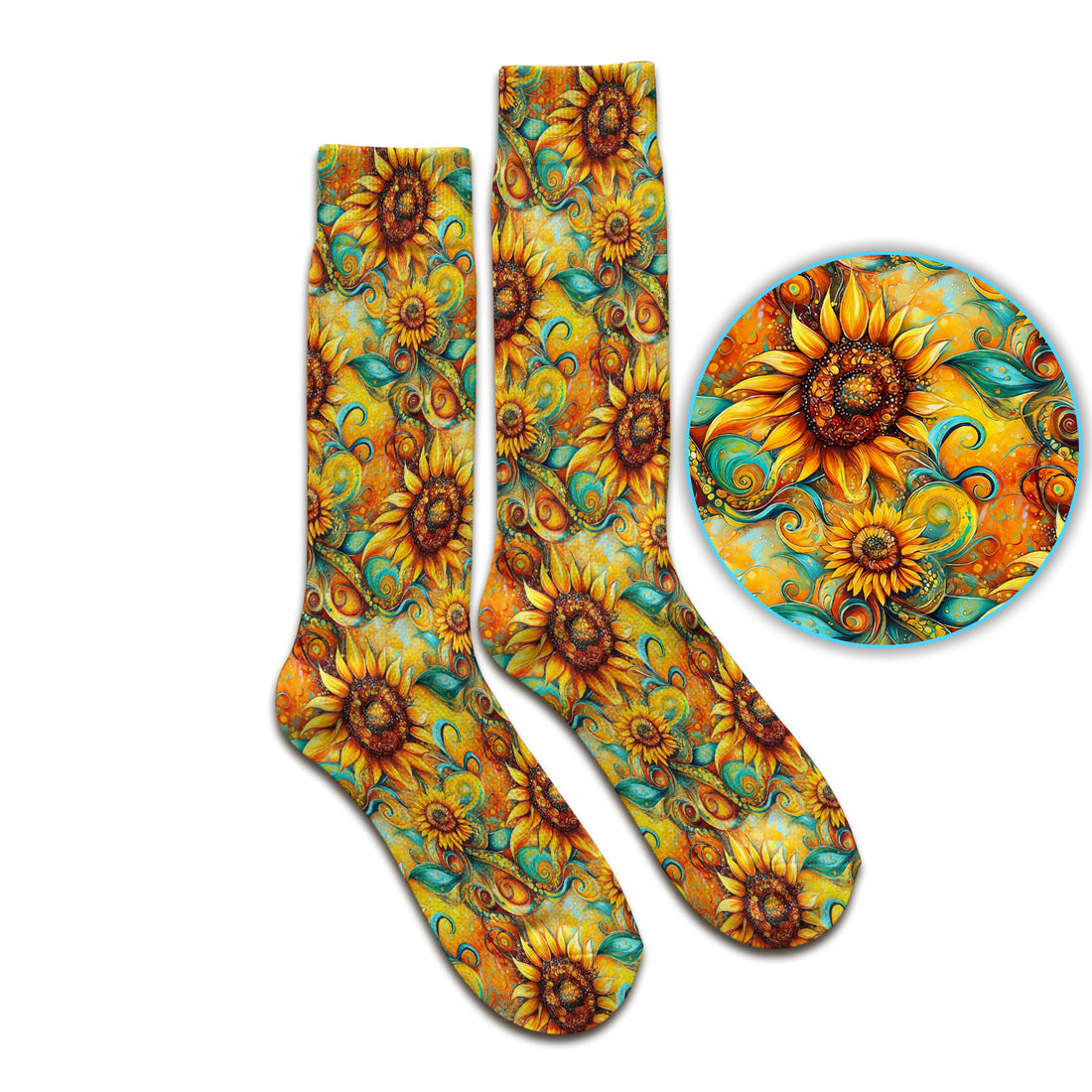 Sunflower Swirl Floral Pattern Socks, Adult Socks for Men and Women