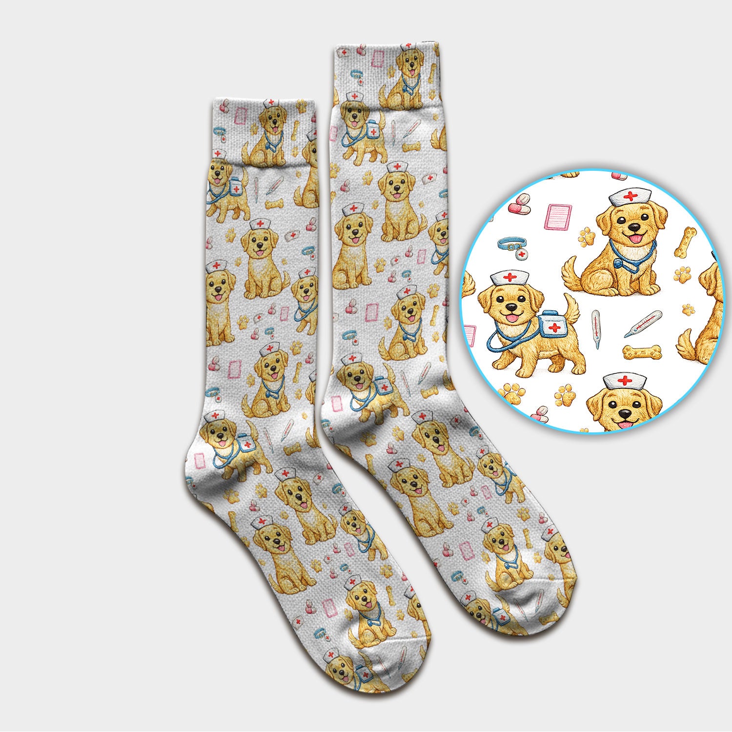 Cute Puppy Nurse Medical Print Medical Socks, Socks for Nurse Doctor