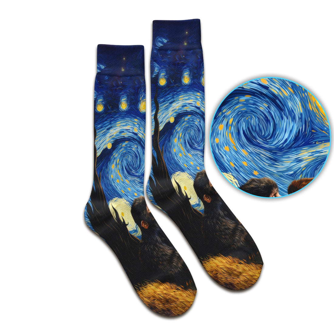 Romantic Monkey Couple Night Sky Pattern Socks, Socks for Nurse Doctor