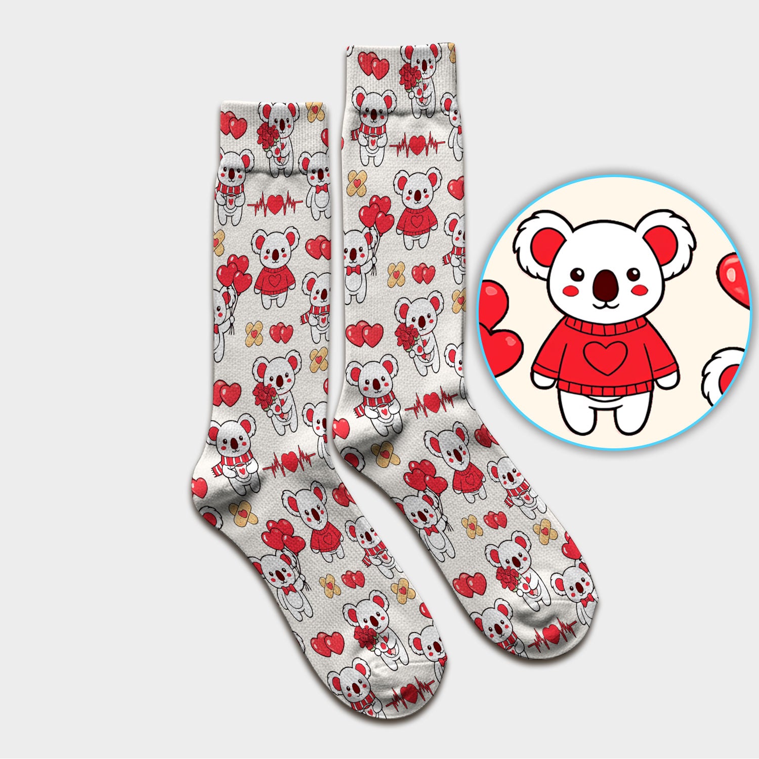 Sweet Koala Valentine Medical Design Socks, Breathable Fabrics Uniform