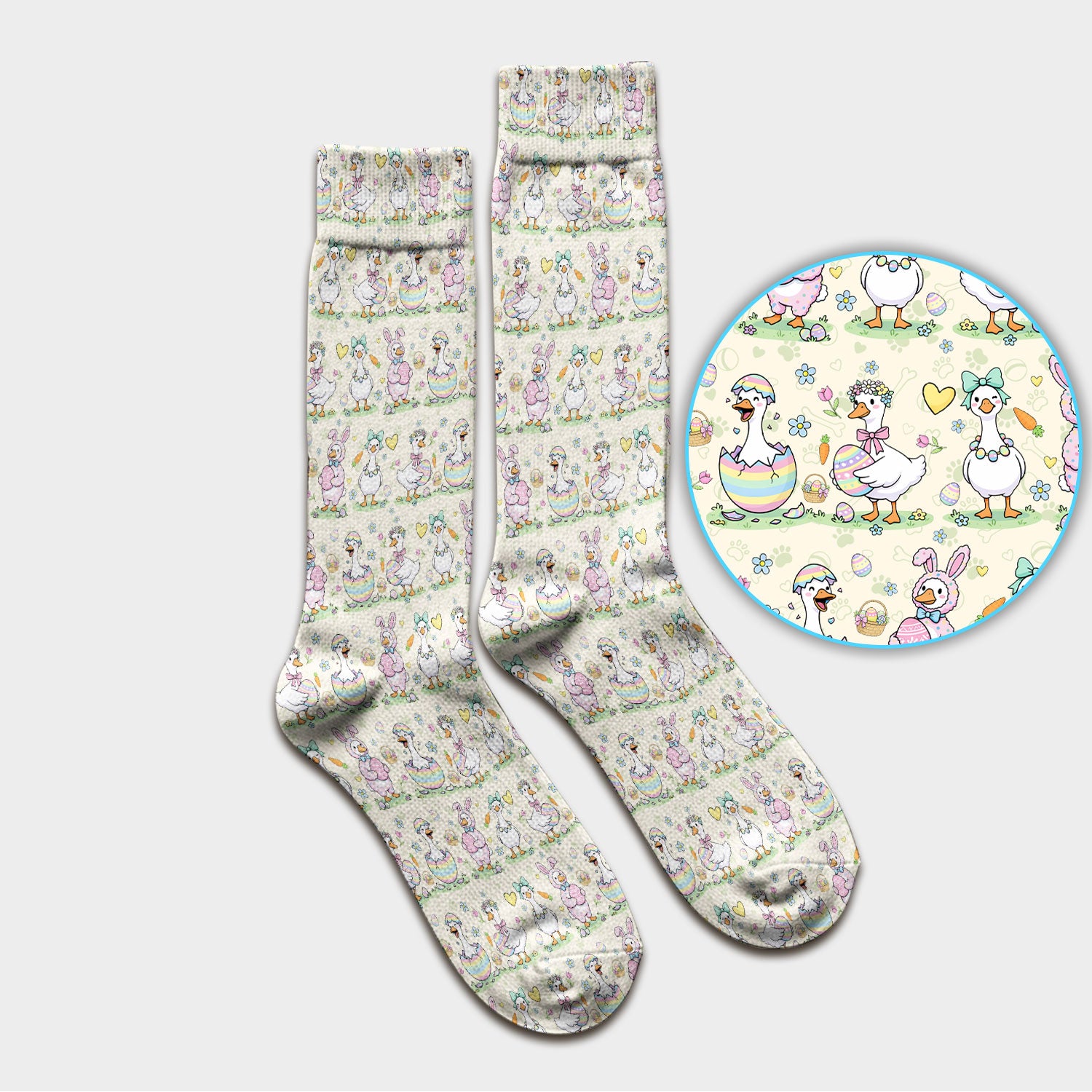 Easter Goose Bunny Egg Print Socks, Breathable Fabrics Medical Uniform