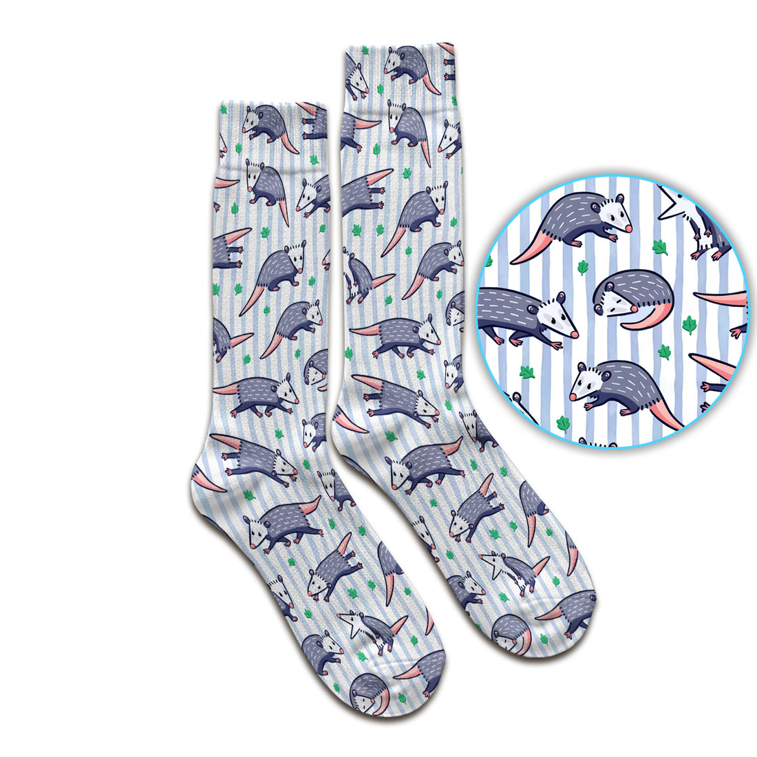 Cute Opossum Blue Stripe Pattern Socks, Socks for Nurse Doctor