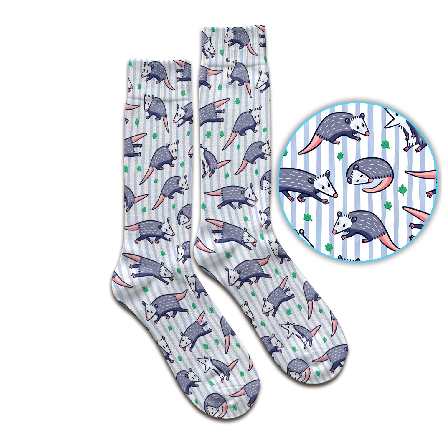Cute Opossum Blue Stripe Pattern Socks, Socks for Nurse Doctor
