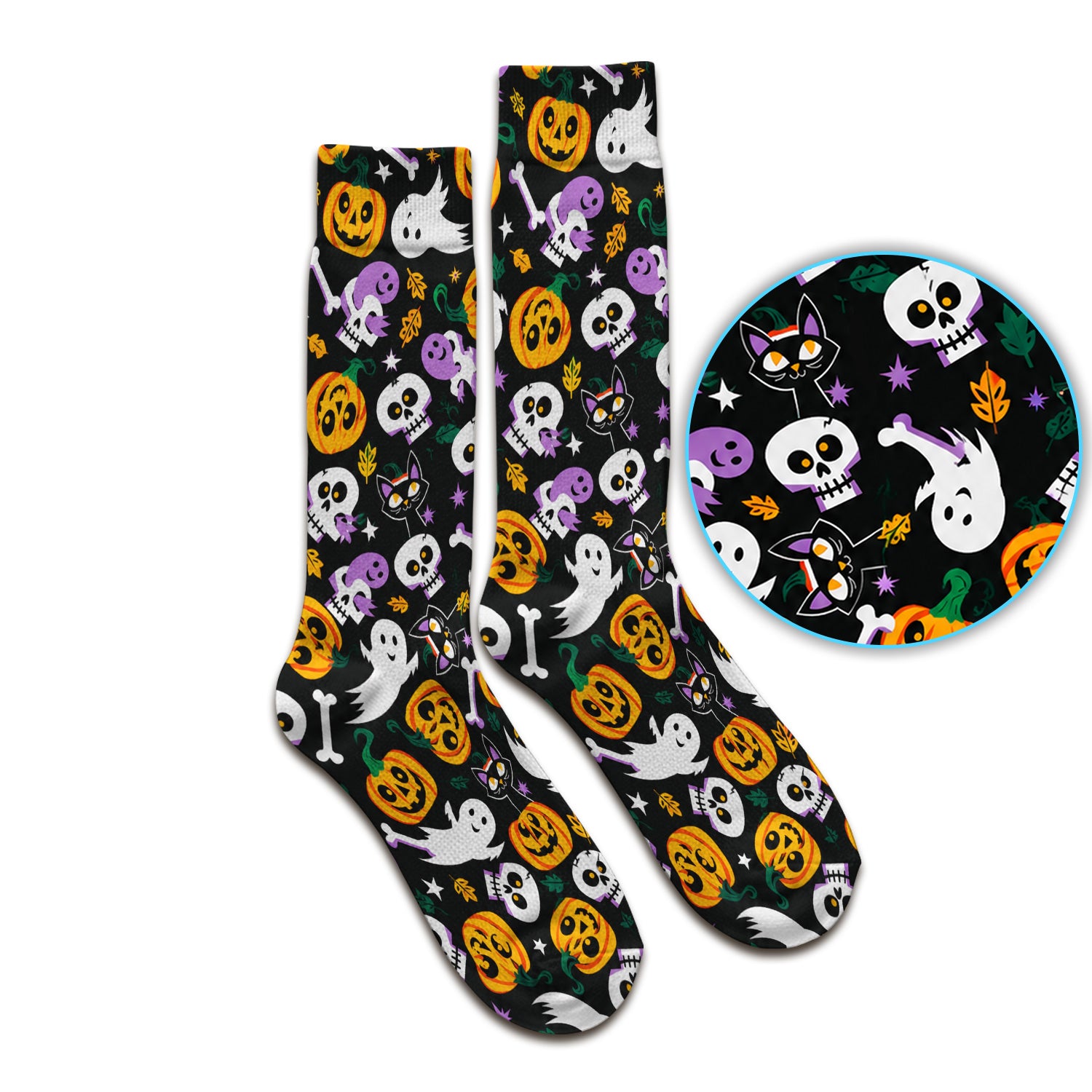 Spooky Pumpkin Ghost Print Socks, Adult Socks for Men and Women