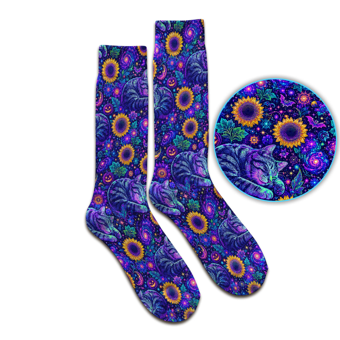 Spooky Galaxy Cat And Sunflowers Socks, Adult Socks for Men and Women