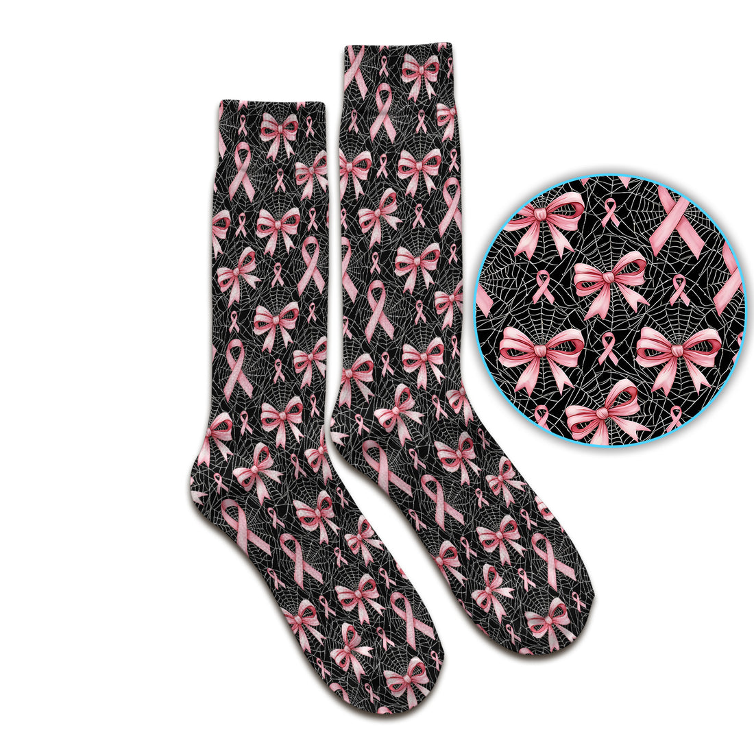 Pink Ribbon Pattern Socks, Adult Socks for Men and Women