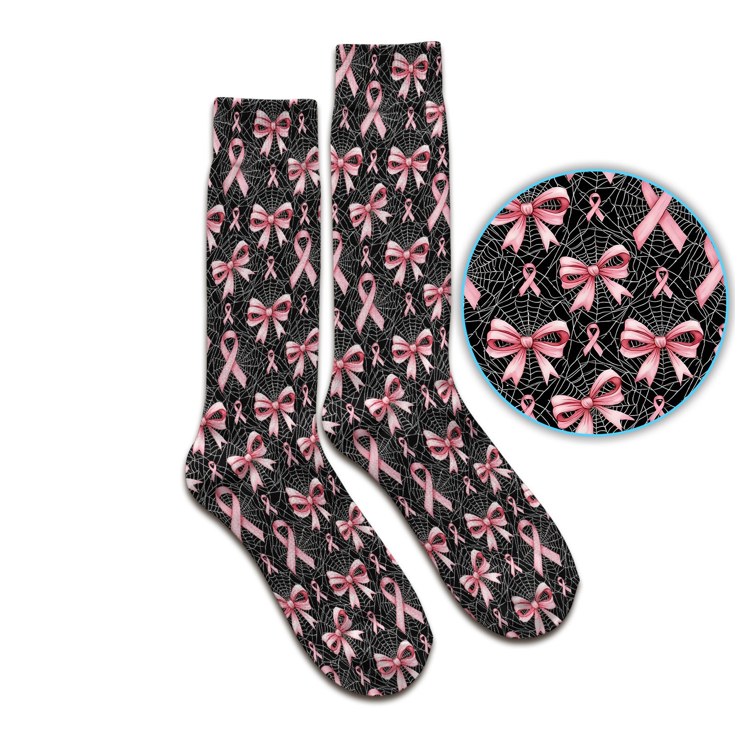 Pink Ribbon Pattern Socks, Adult Socks for Men and Women